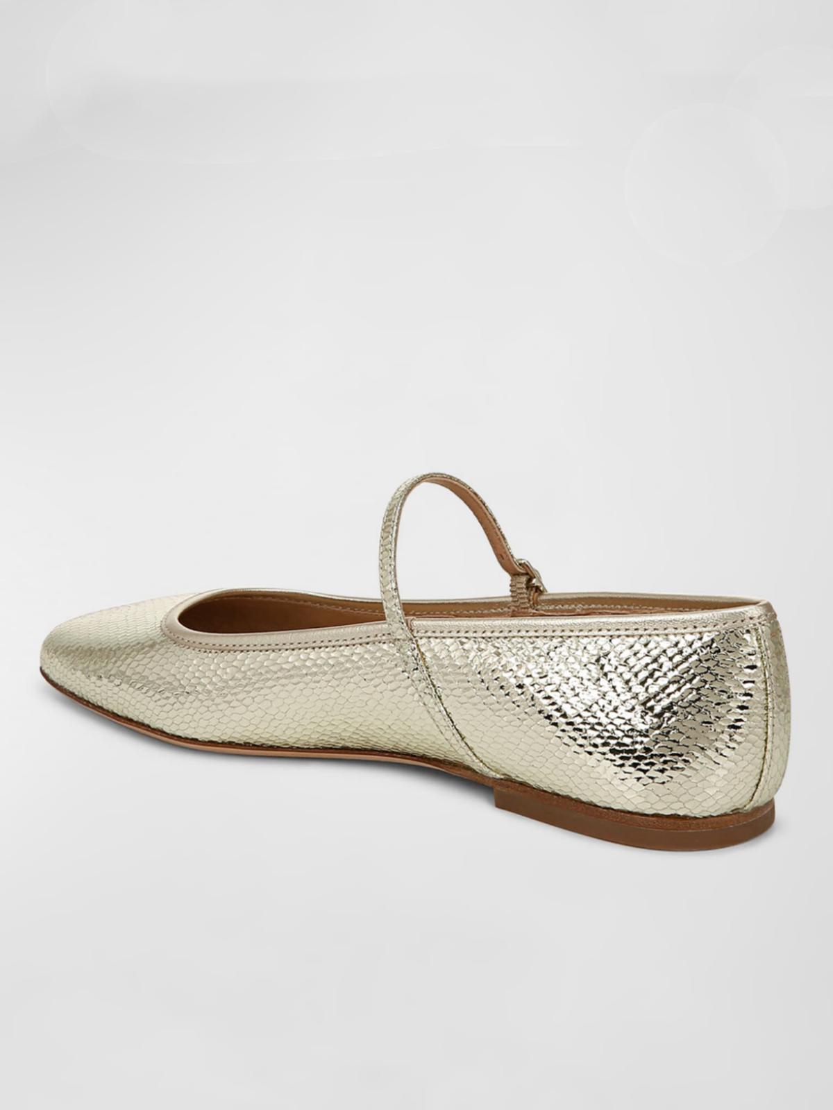 Metallic Gold Snake-Embossed Square-Toe Ballet Flats Mary Janes