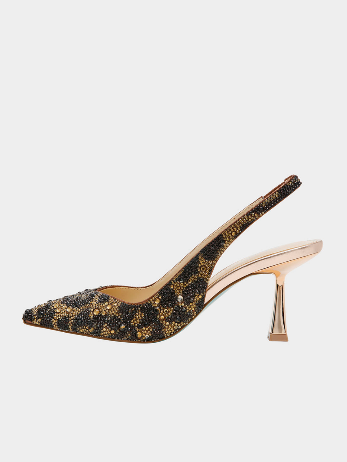 Leopard Pointed-Toe Rhinestone Slingback Kitten Heels