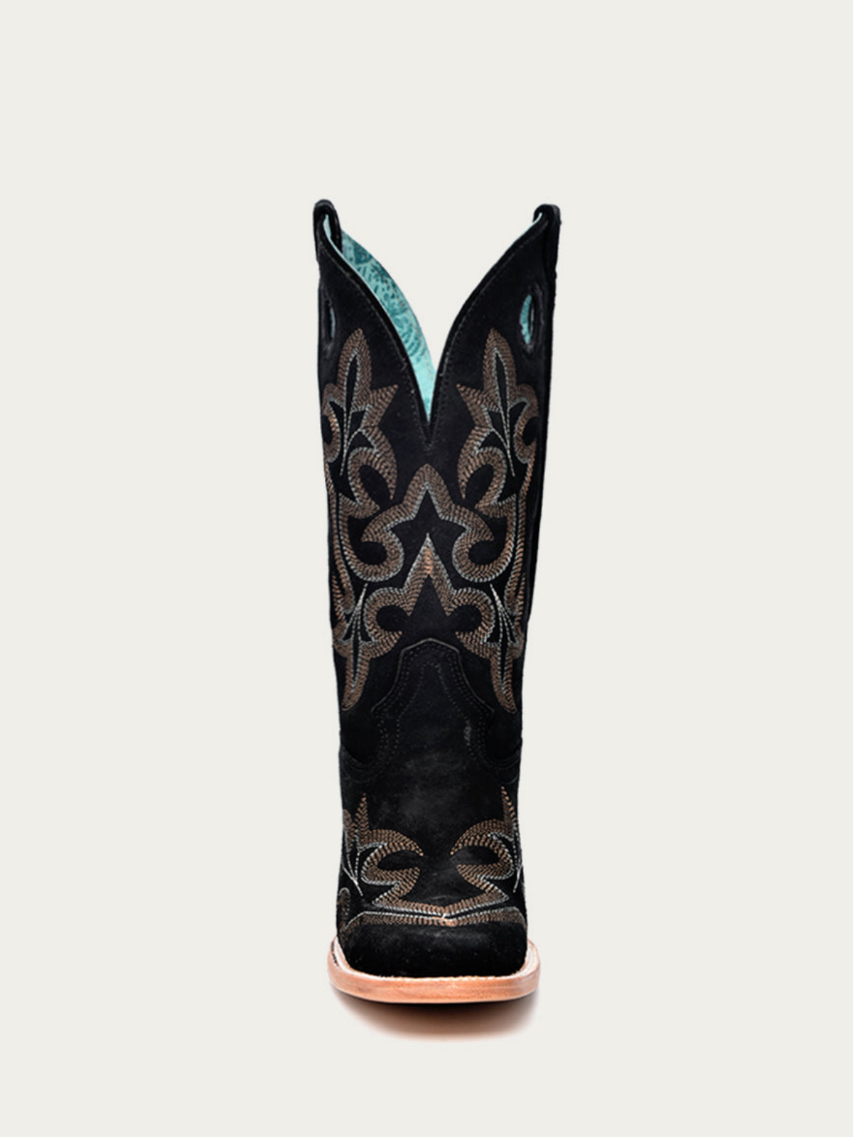 Faux Suede Cut-Out Square-Toe Embroidery Wide Mid Calf Cowgirl Boots - Black