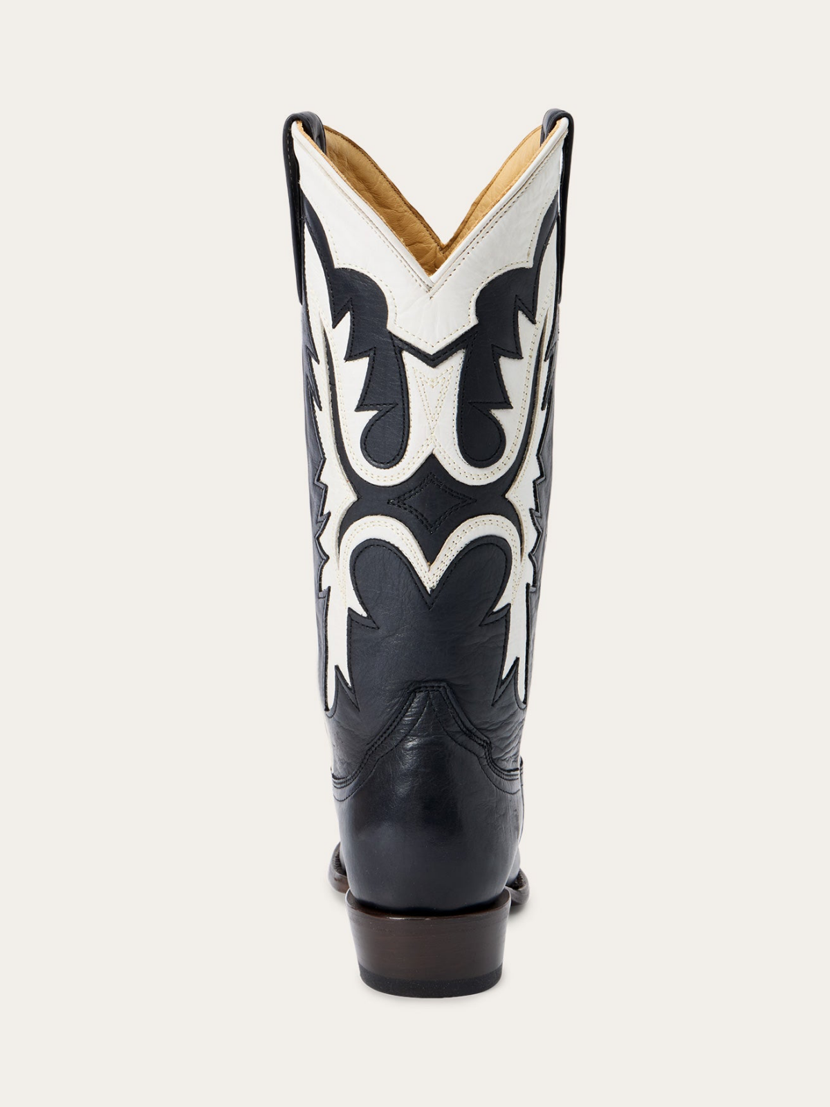 Black Snip-Toe White Inlay Wide Mid Calf Cowgirl Boots