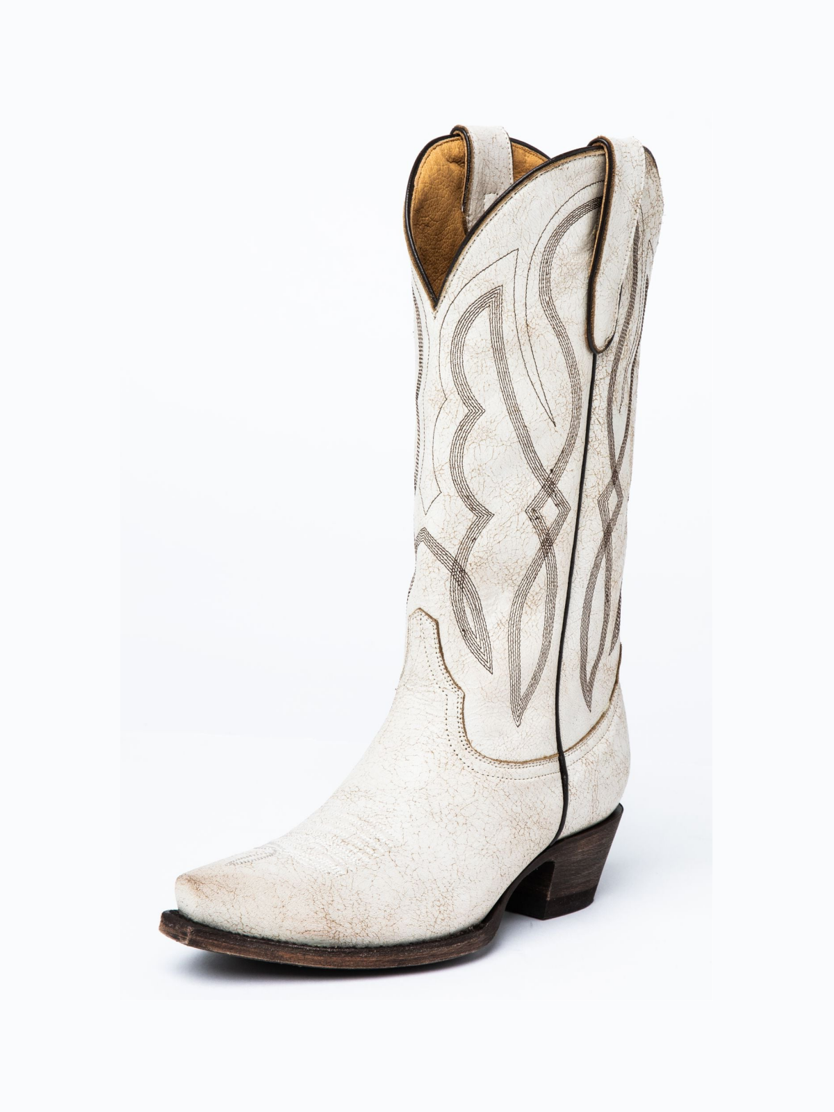 White Embroidery Crinkle Snip-Toe Wide Mid Calf Cowgirl Tall Boots