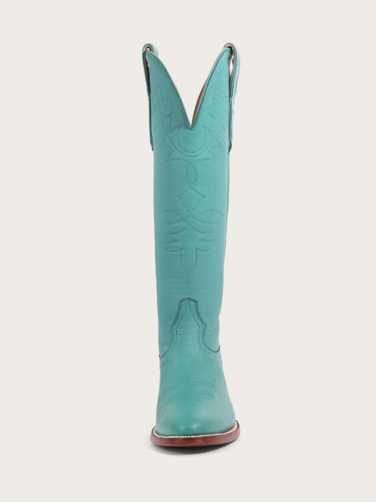 Turquoise Vegan Leather Embroidery Almond-Toe Wide Mid Calf Tall Cowgirl Boots