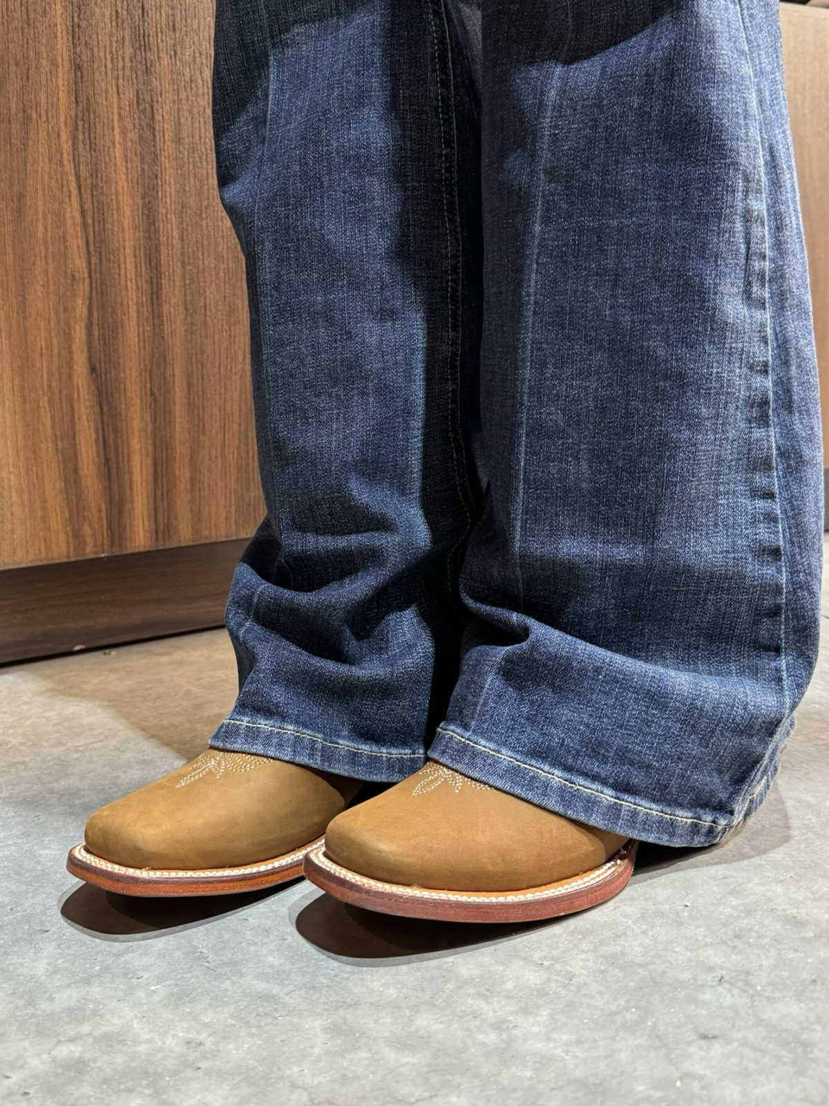 Tan Square-Toe Classic Embroidery Wide Mid Calf Cowgirl Boots