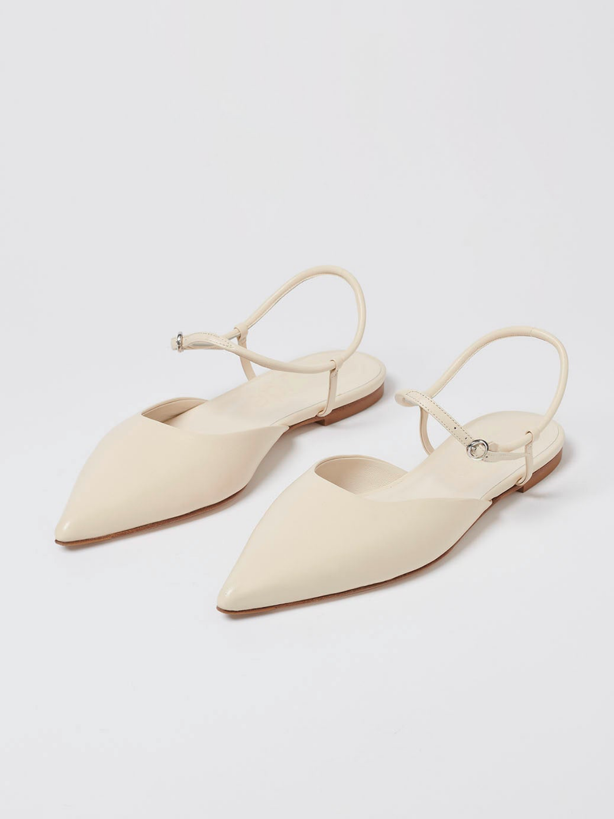 Cream Pointed-Toe Vegan Leather Flats With Ankle Strap