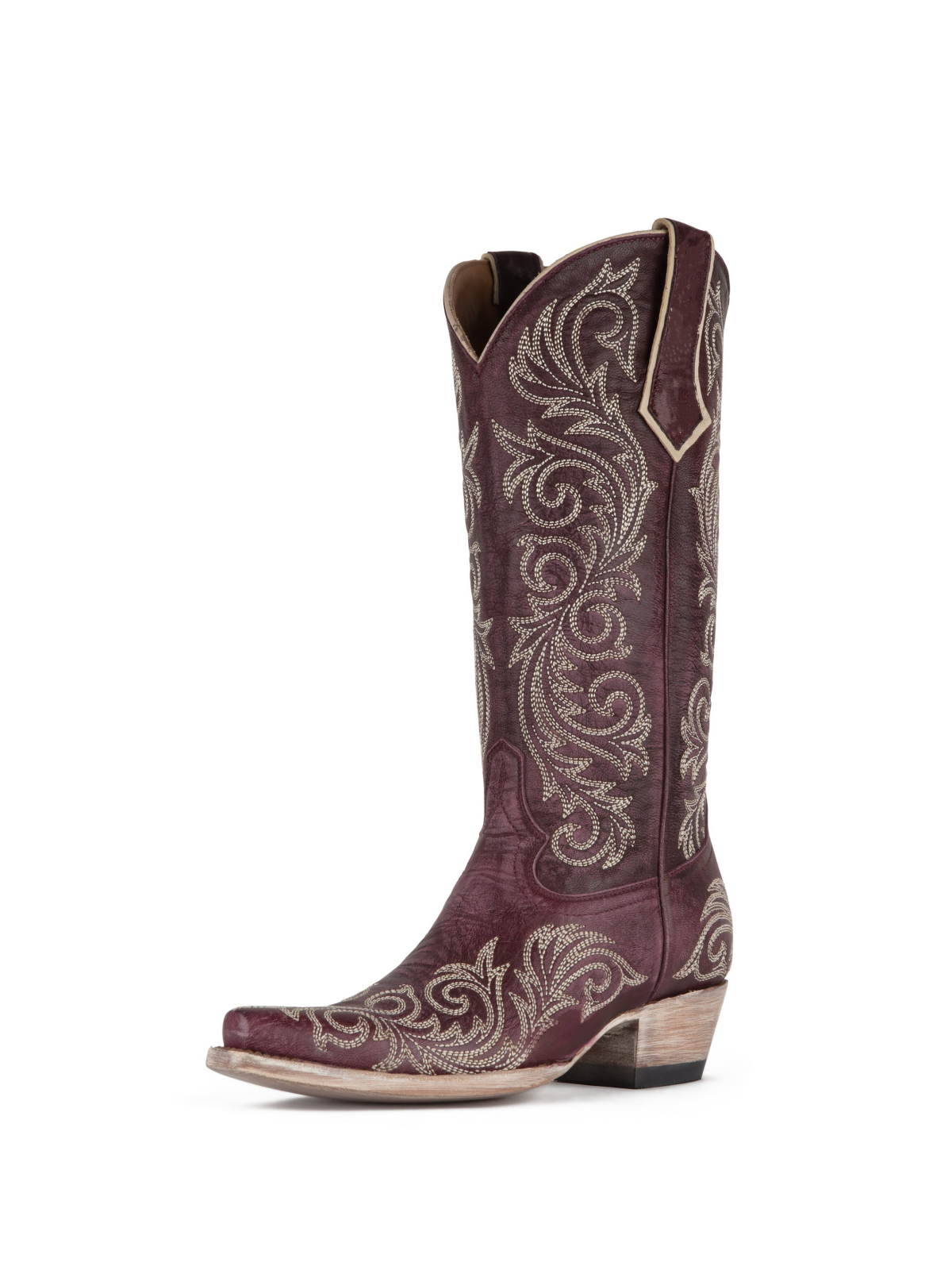 Pansy Purple Snip-Toe Embroidery Wide Mid Calf Cowgirl Tall Boots