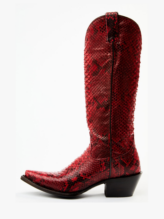 Red Snakeskin Snip-Toe Wide Mid Calf Tall Cowgirl Boots