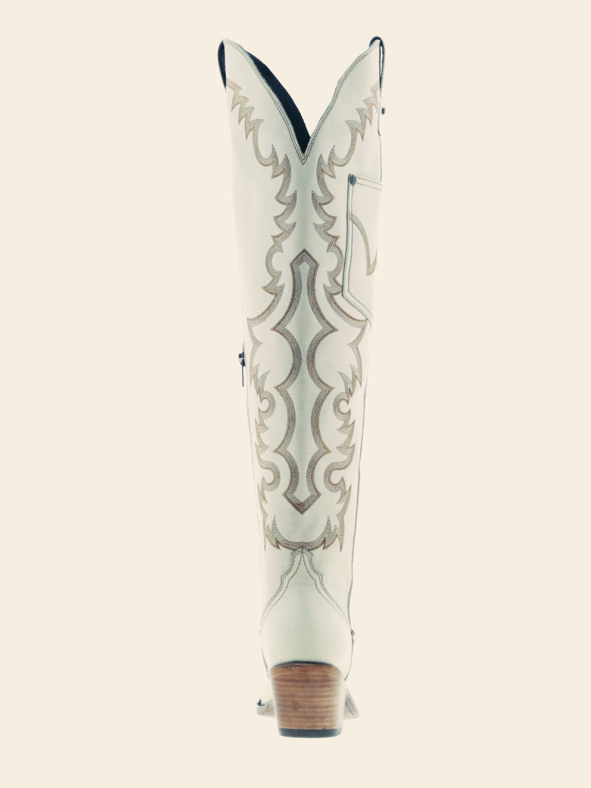 Ivory Embroidery Pointed-Toe Over-The-Knee Western Boots Half-Zip Pocket Cowgirl Boots