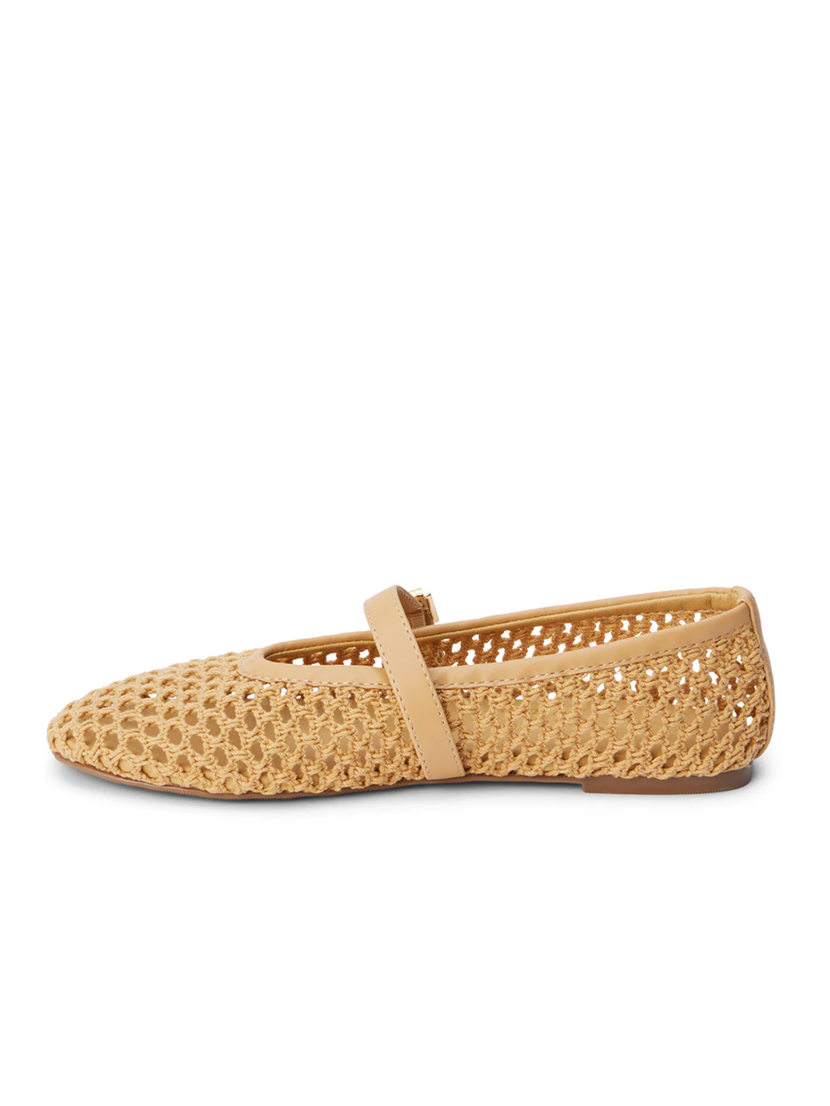 Beige Braided Boho Ballet Flats Round-Toe Mary Janes With Buckled Strap