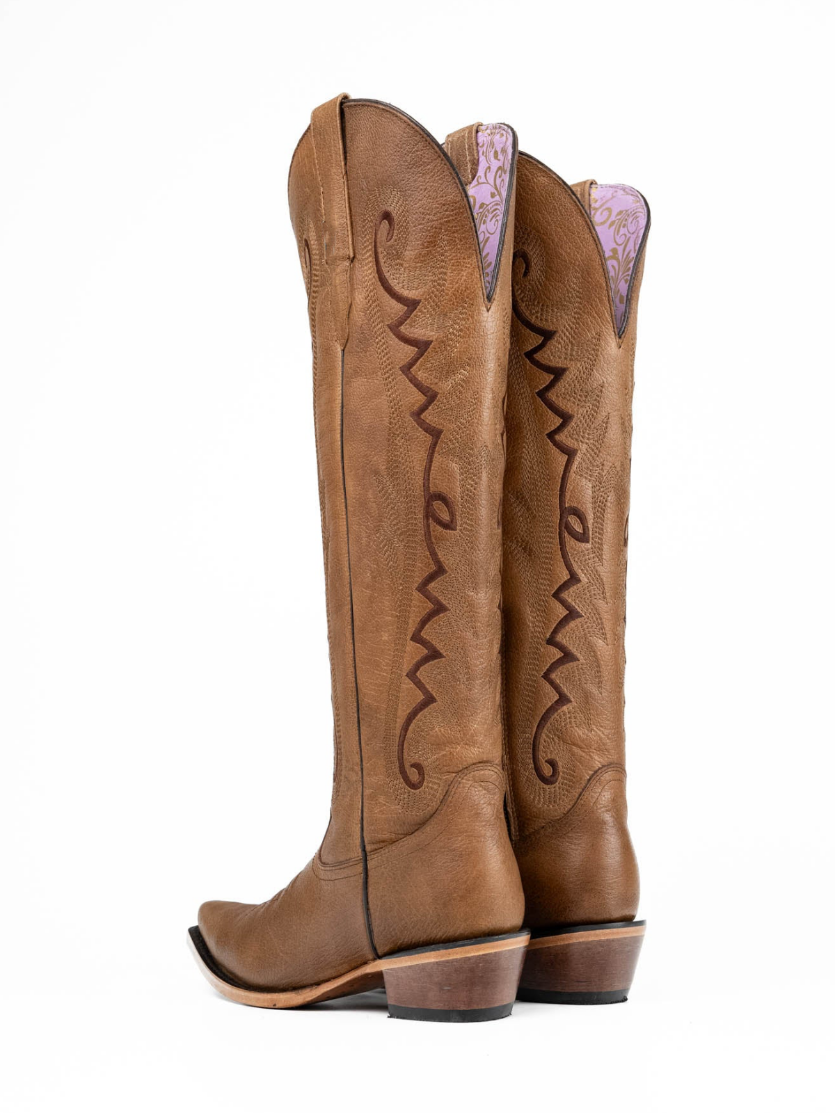 Brown Snip-Toe Half-Zip Classic Embroidery Knee High Cowgirl Boots