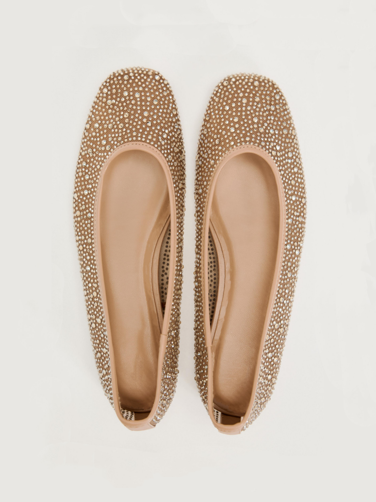 Nude Shiny Full-Embellished Rhinestone Strass Mesh Ballet Flats