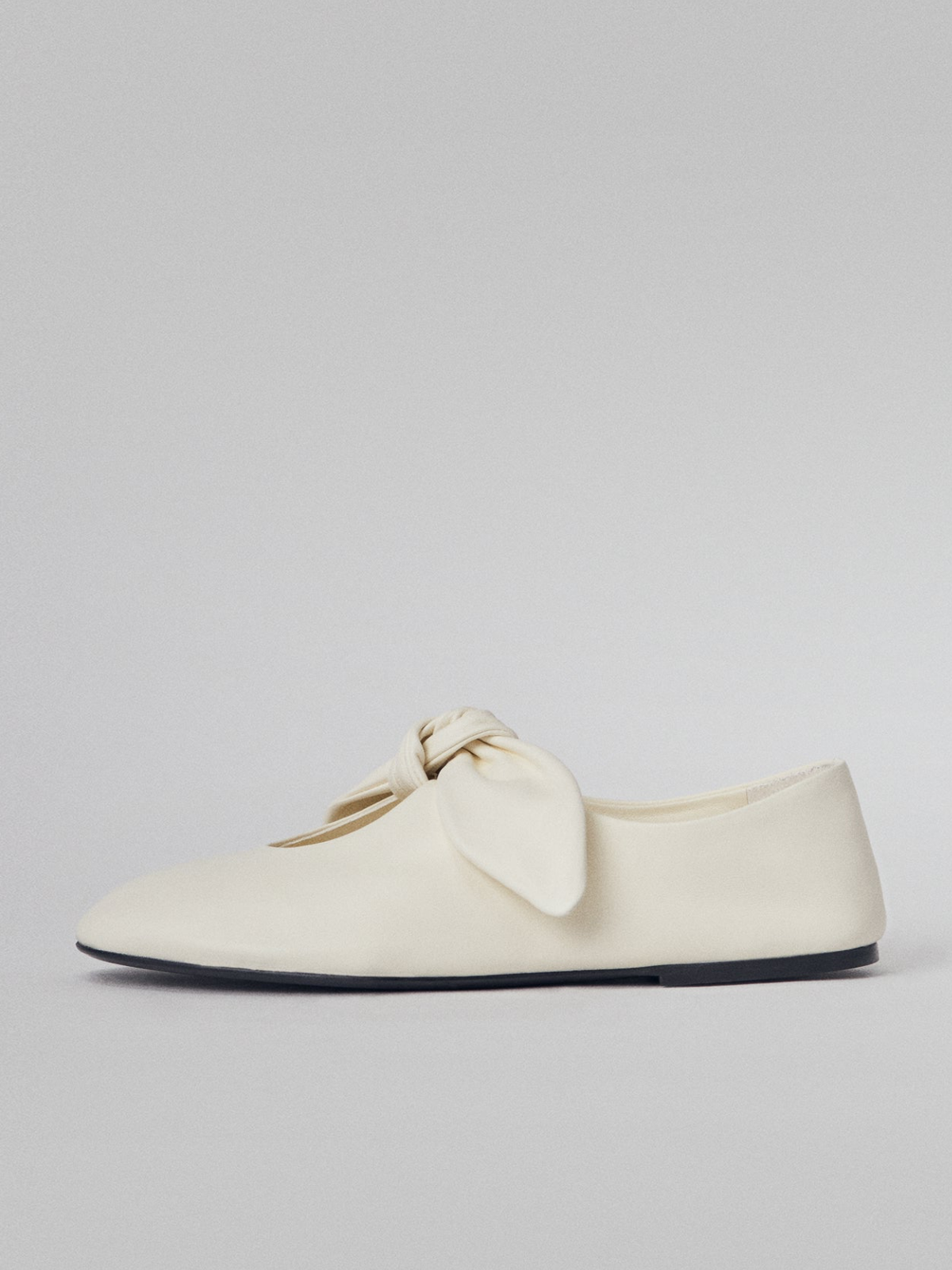 Cream Vegan Leather Round Toe Knot Bow Mary Jane Tied Flats