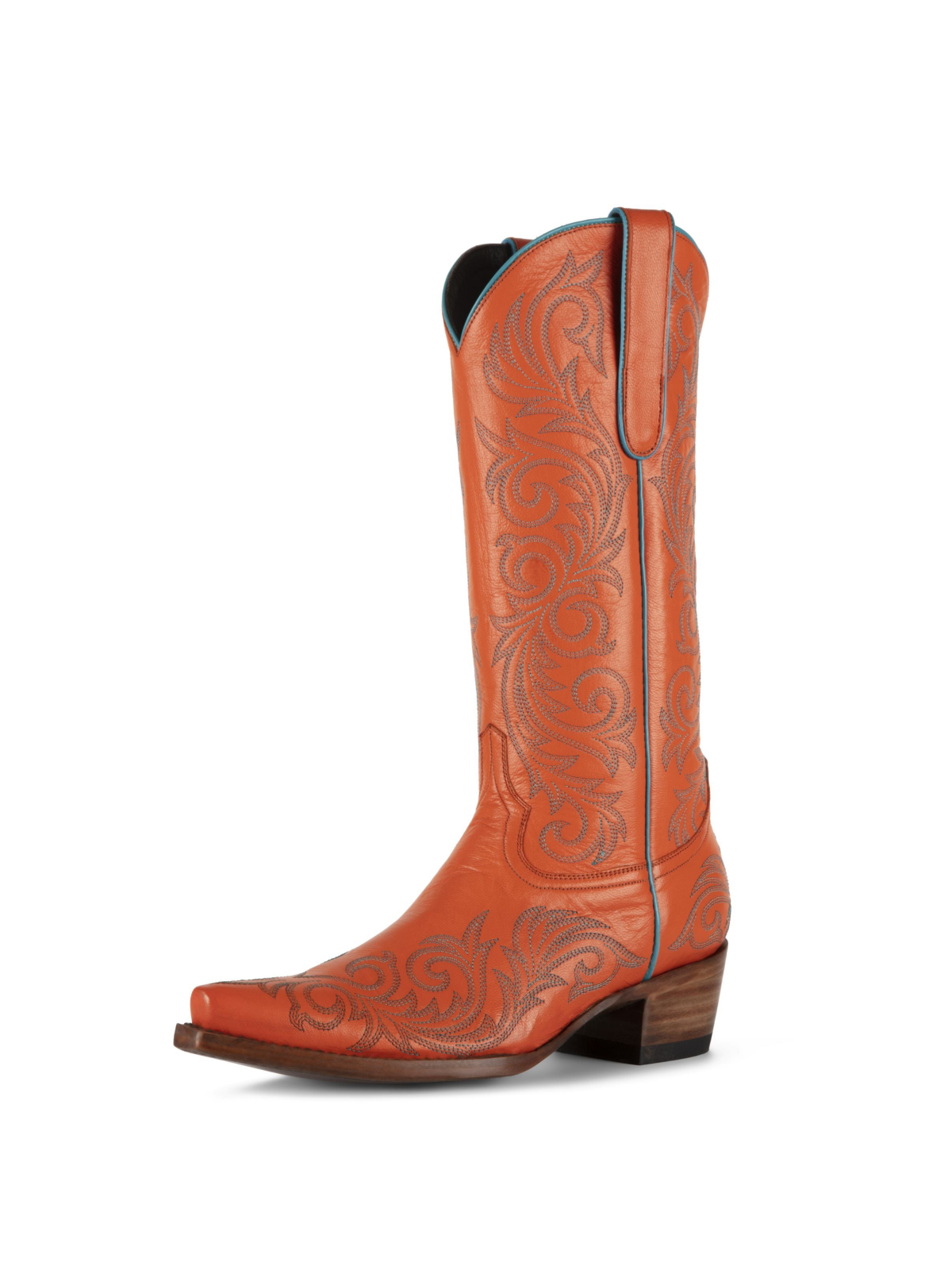 Orange Snip-Toe Embroidery Wide Mid Calf Cowgirl Tall Boots