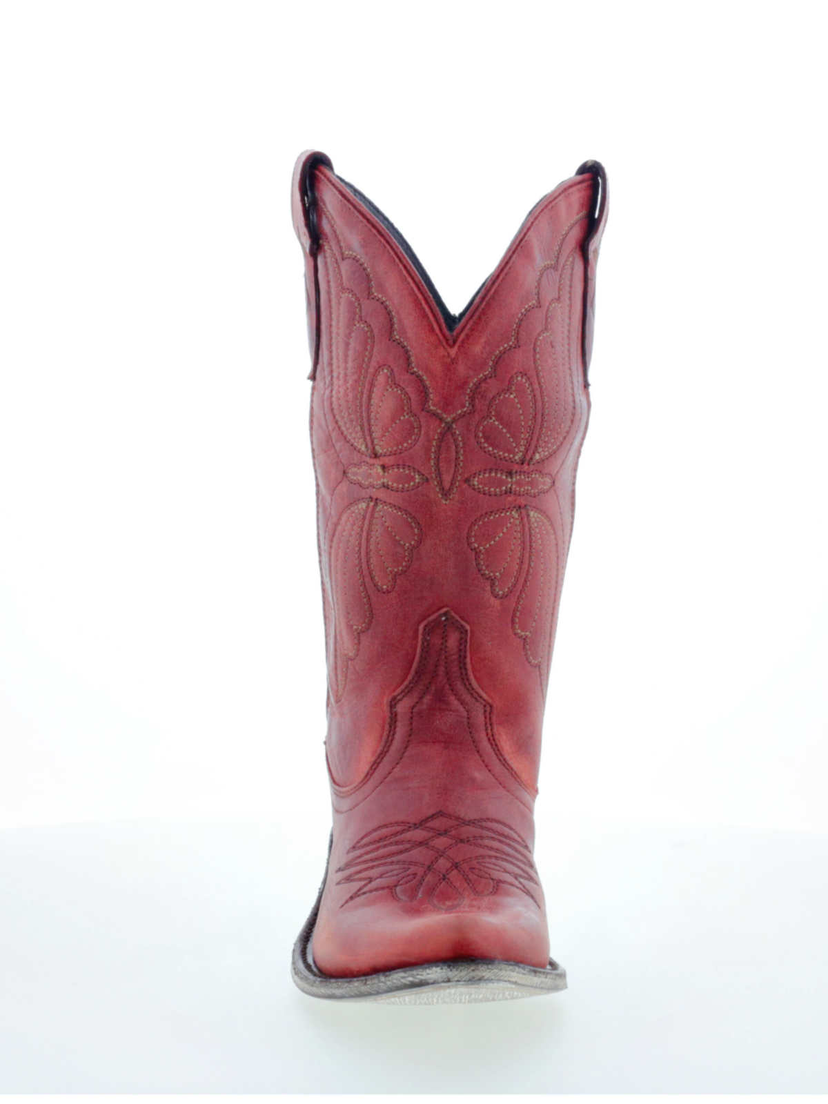 Butterfly Embroidery Almond-Toe Wide Mid Calf Cowgirl Boots - Red