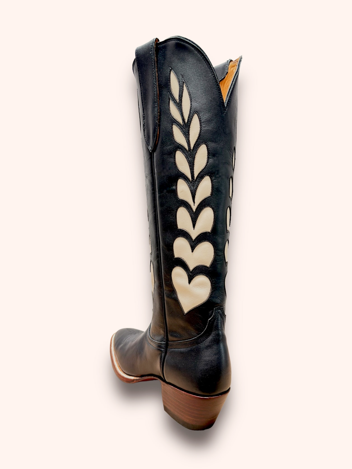 White Heart Inaly Almond-Toe Wide Mid Calf Tall Cowgirl Boots - Black