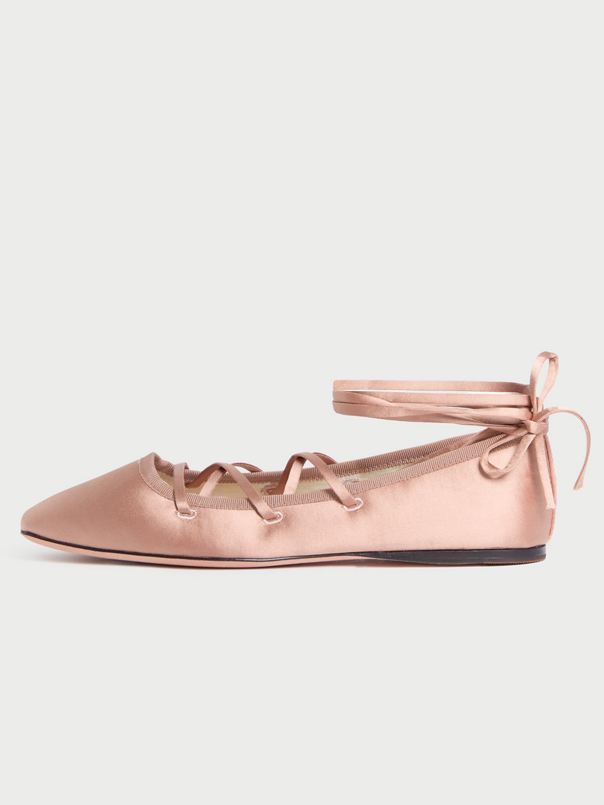 Blush Pink Cloth Square-Toe Lace-Up Ballet Flats