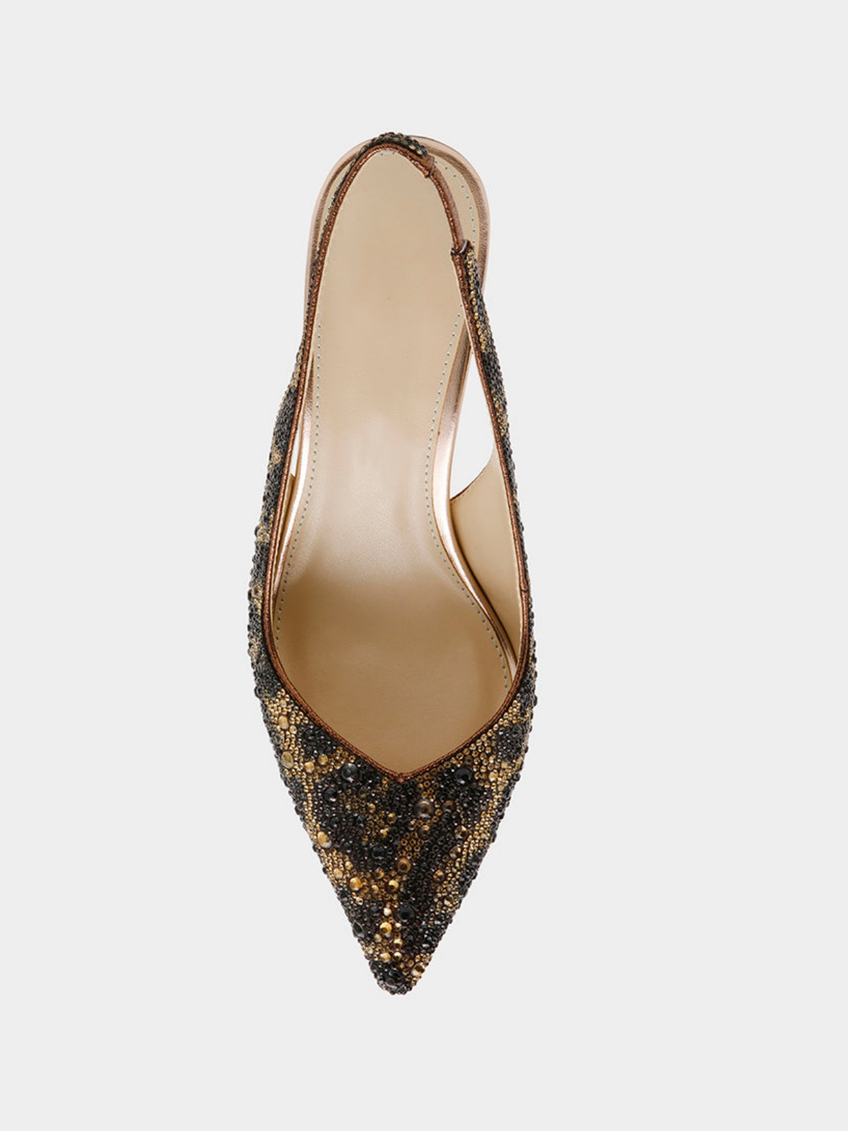 Leopard Pointed-Toe Rhinestone Slingback Kitten Heels