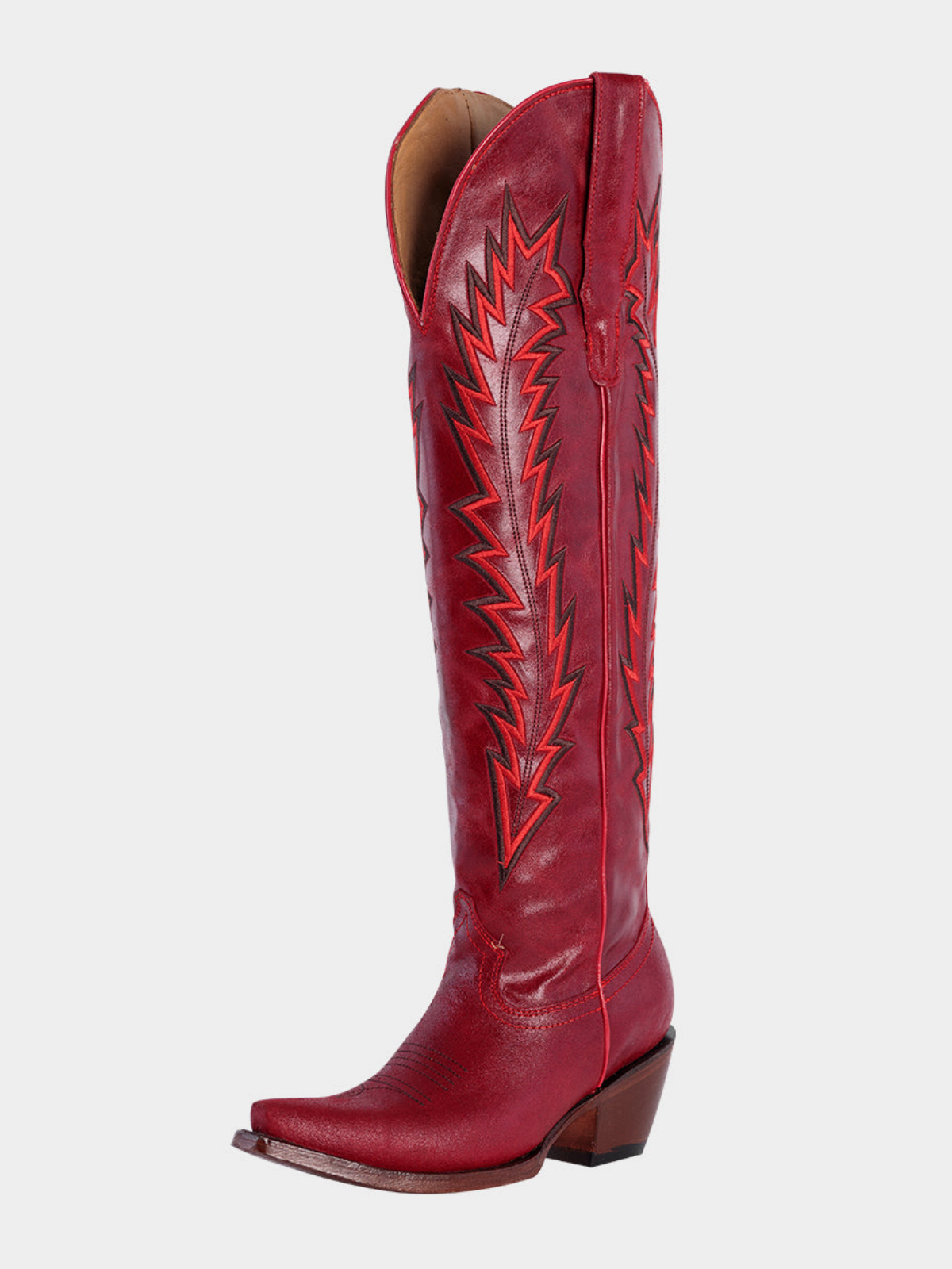 Arrows Embroidery Snip-Toe Wide Calf Over-The-Knee Cowgirl Boots - Red