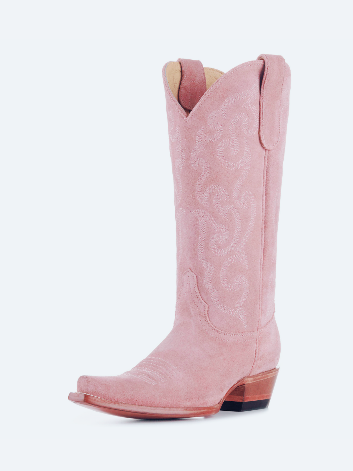 Faux Suede Embroidery Snip-Toe Wide Mid Calf Tall Cowgirl Boots - Pink