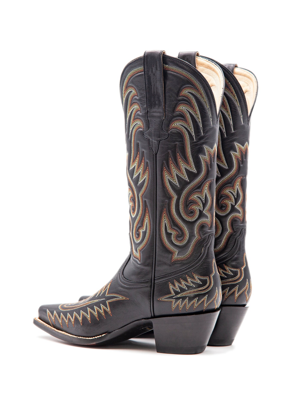 Black Embroidery Snip-Toe Tall Wide Mid Calf Cowboy Boots For Women