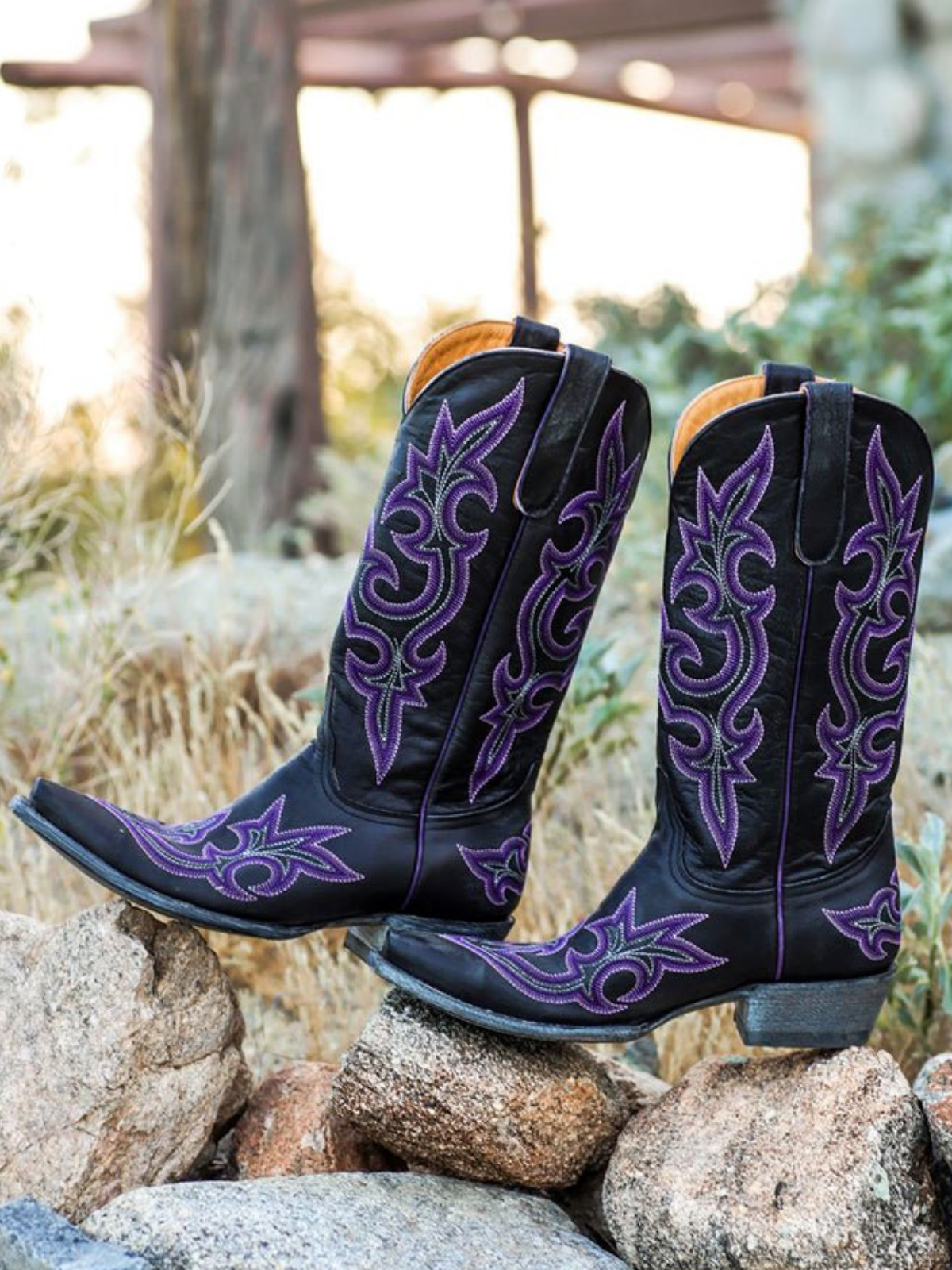 Black Embroidery Tall Wide Mid Calf Cowgirl Boots For Women