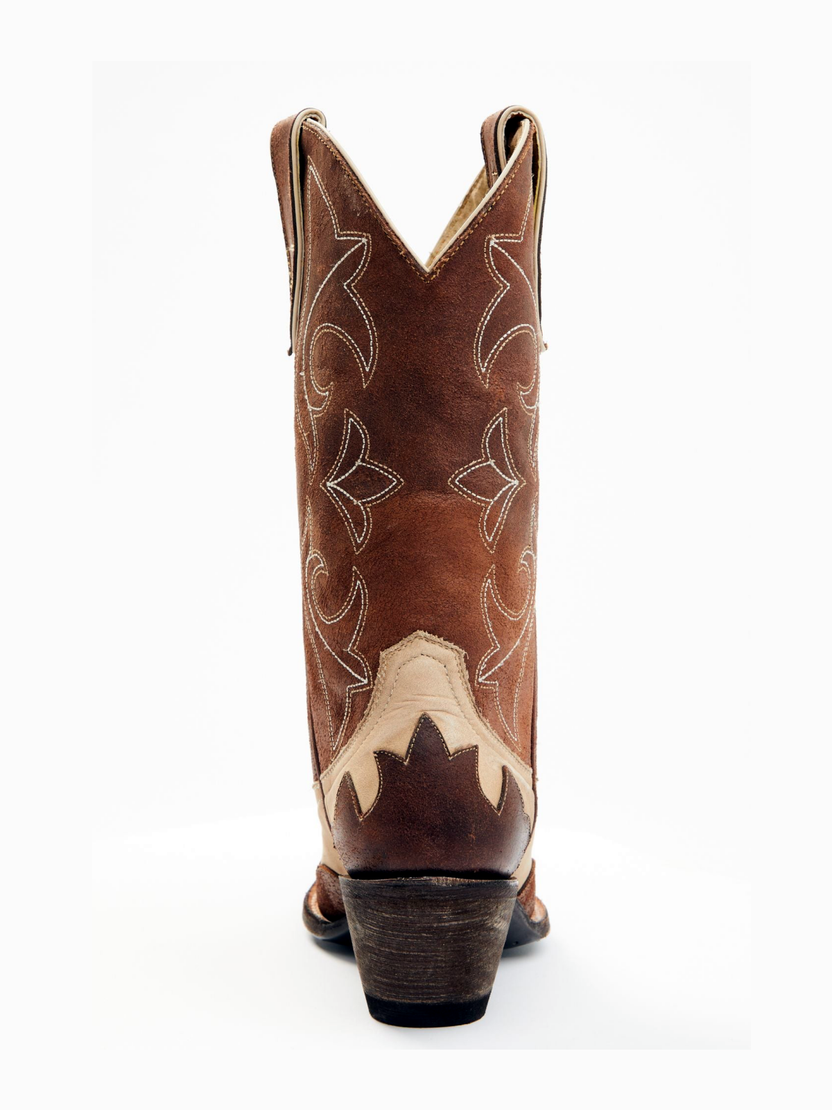 Contrast Brown And Tan Snip-Toe Embroidery Applique Wide Mid Calf Tall Cowgirl Boots