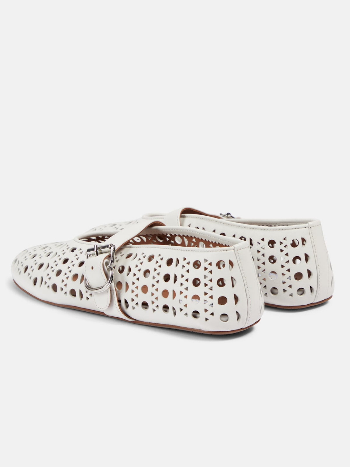 White Ballet Flats Mary Janes With Perforations And Buckled Strap