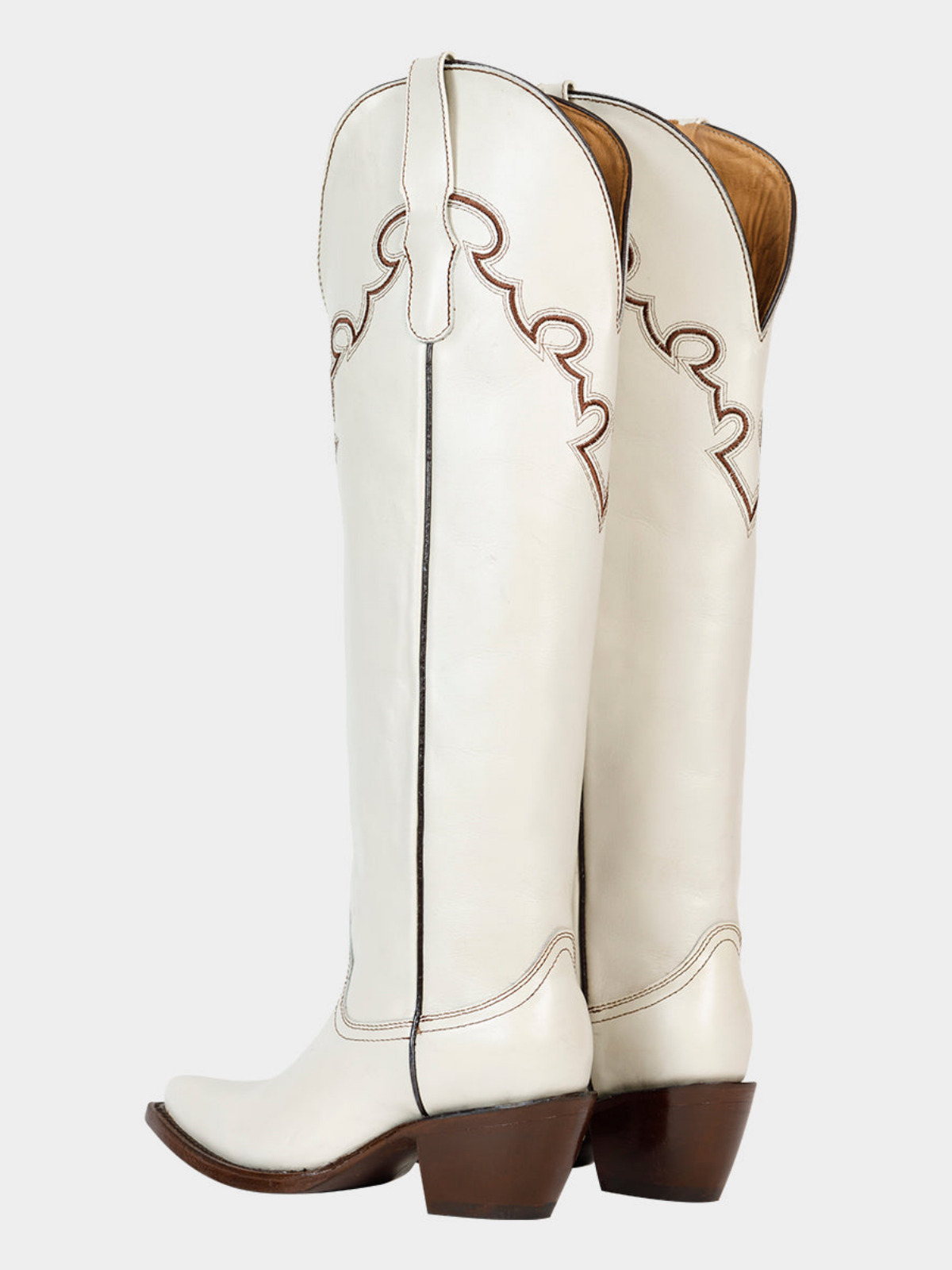 Ivory Snip-Toe Embroidery Wide Calf Tall Knee High Cowgirl Boots