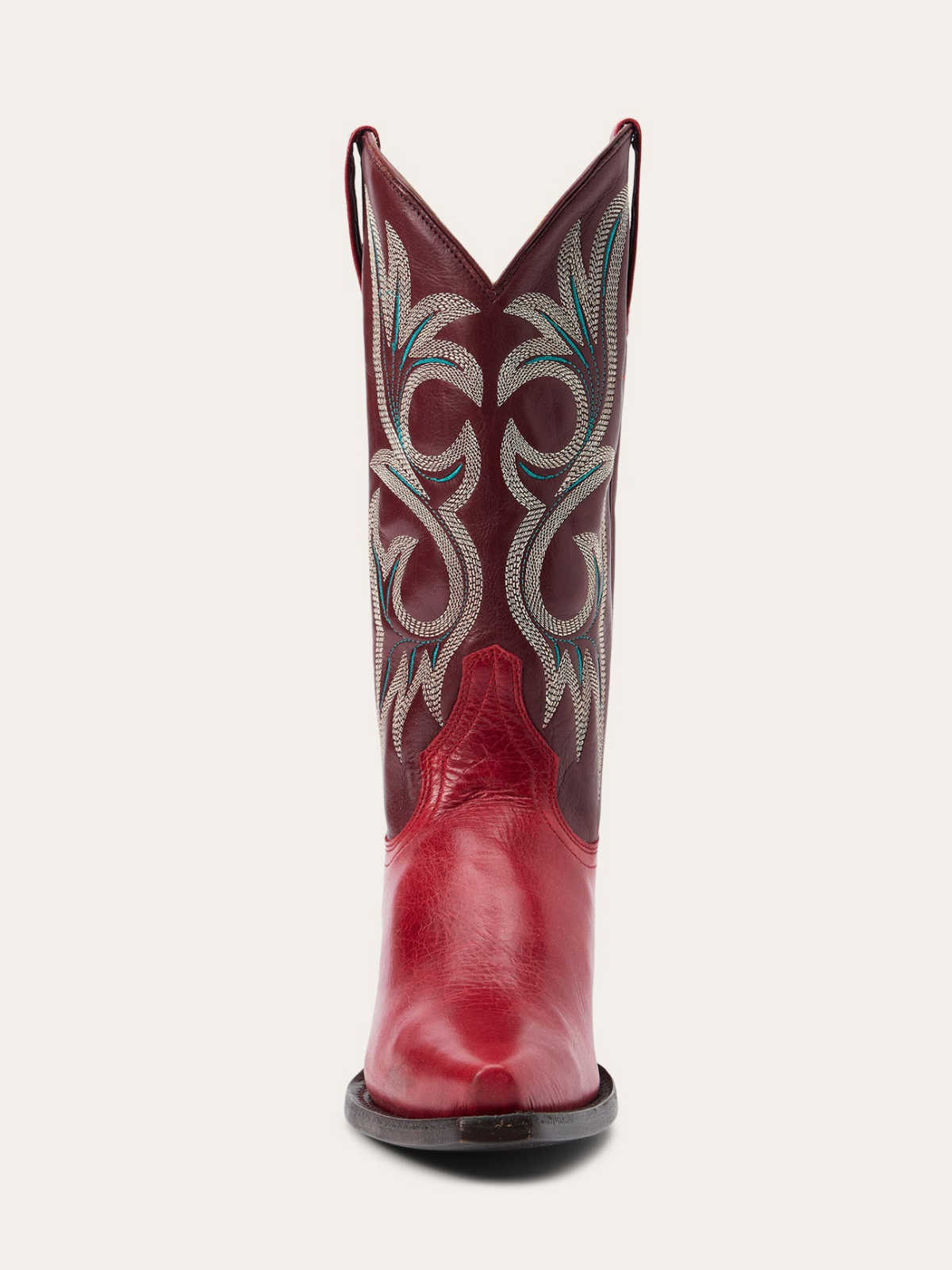 Contrast Red And Wine Red Snip-Toe Embroidery Wide Mid Calf Cowgirl Boots