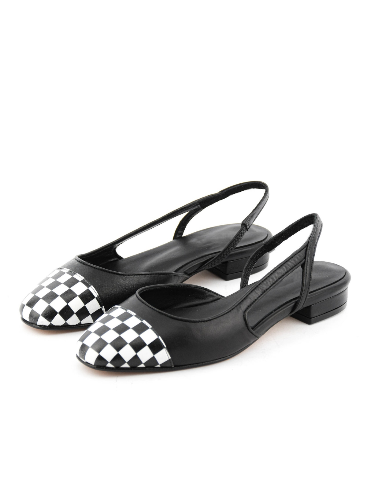 Contrast Checkerboard Low Heels Pumps with Slingback Style in Black