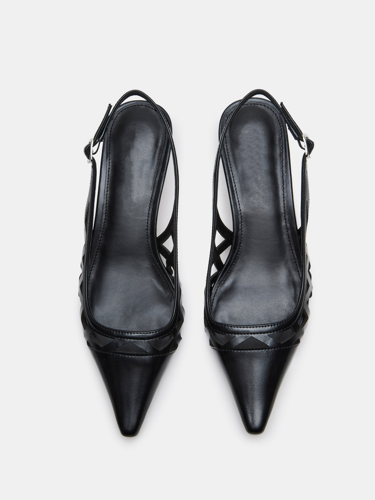 Black Patent Pointed-Toe Slingback Hallow Out Pump Kitten Heels