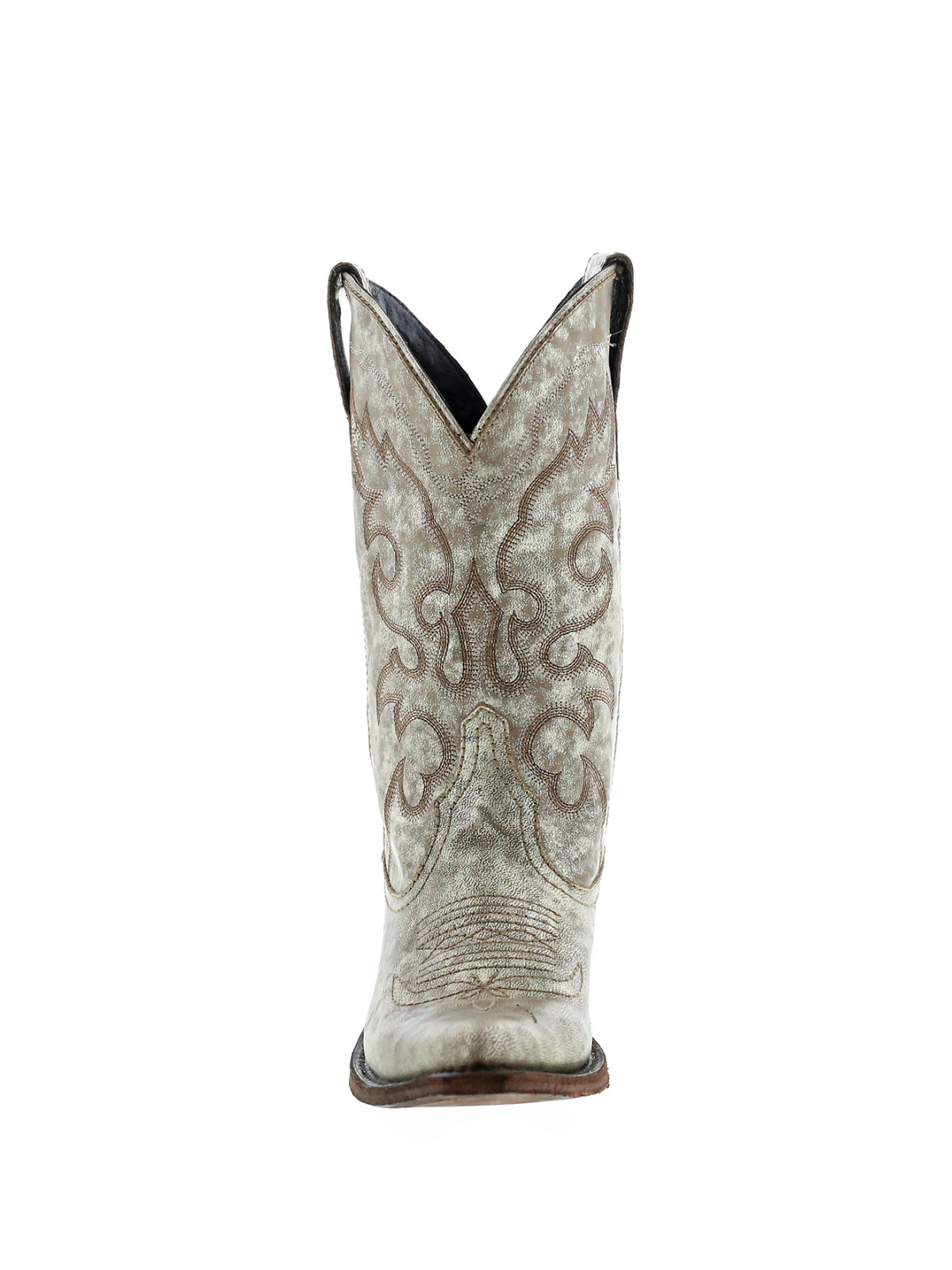 Distressed Metallic Embroidery Almond-Toe Wide Mid Calf Cowgirl Boots - Gray