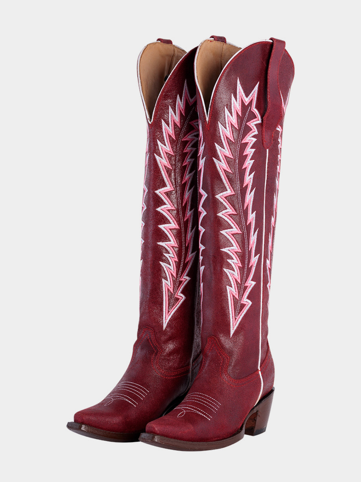 Arrows Embroidery Snip-Toe Wide Calf Over-The-Knee Cowgirl Boots - Brick Red