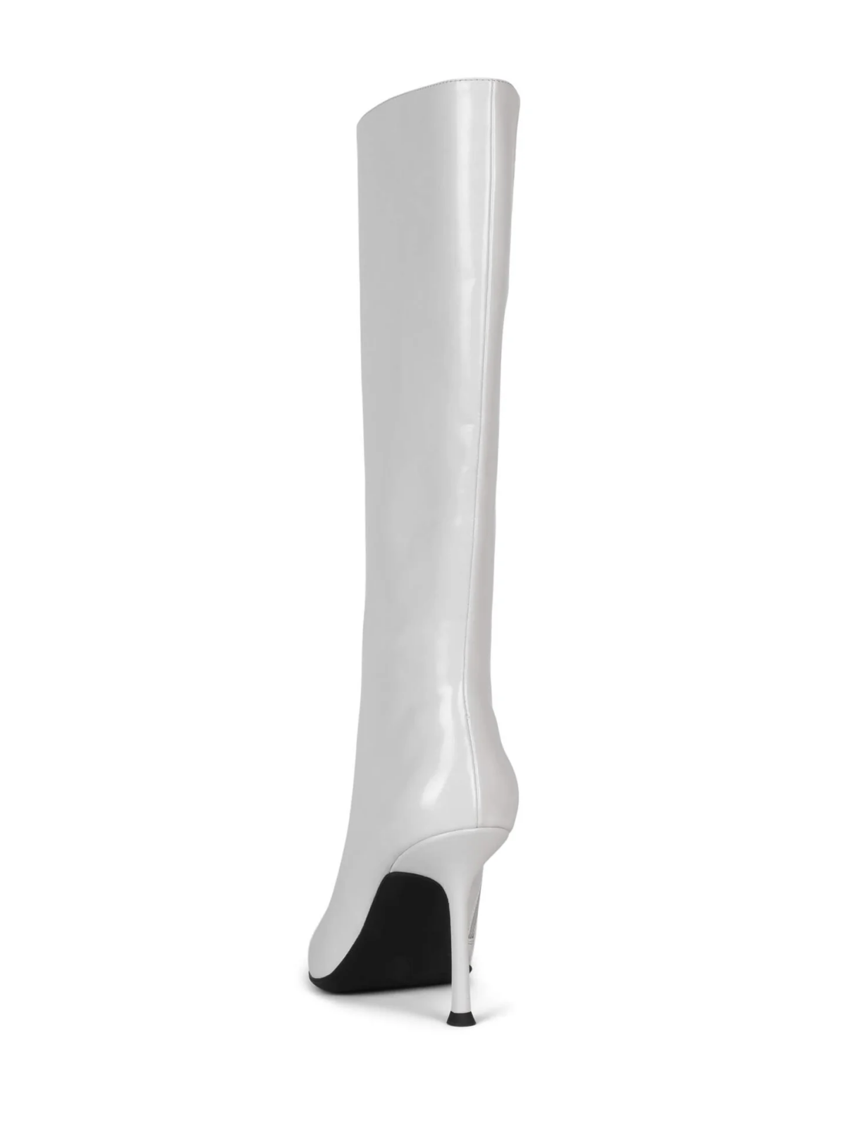 Ice White Full-Zip Pointed-Toe Mid Calf Stiletto Boots