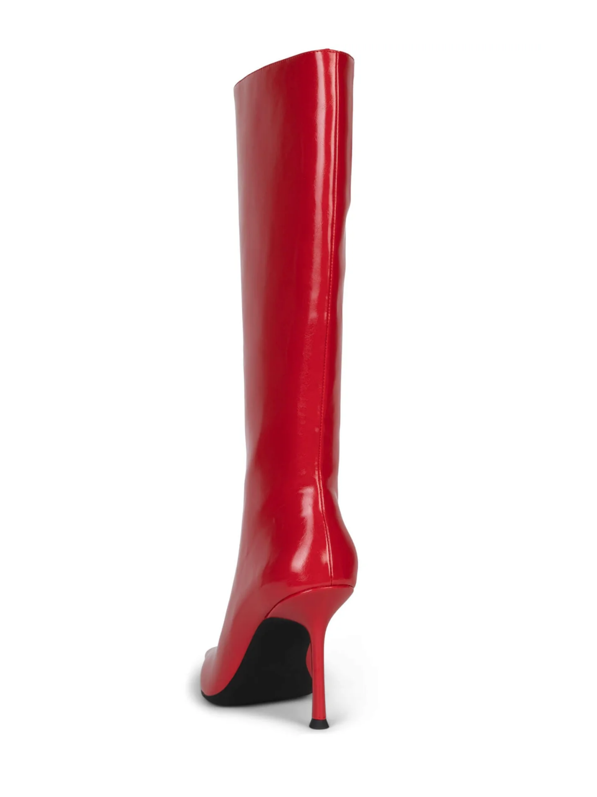 Red Full-Zip Pointed-Toe Mid Calf Stiletto Boots