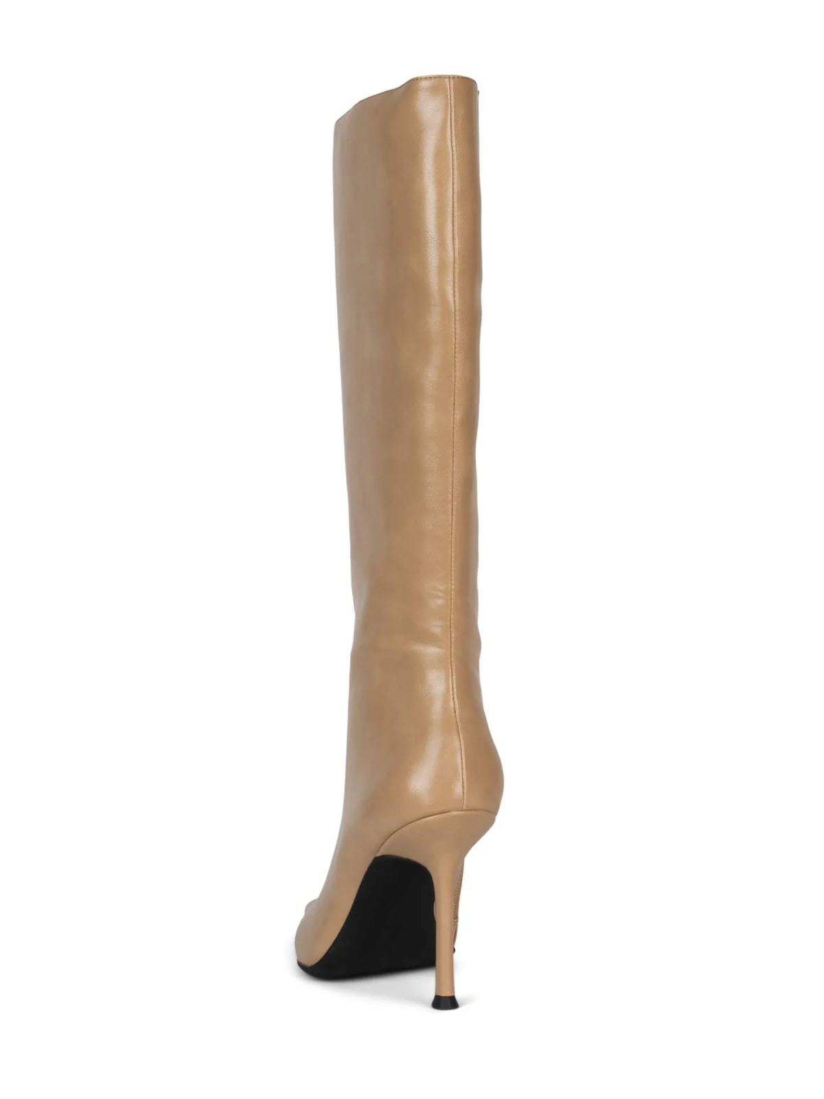 Light Tan Full-Zip Pointed-Toe Mid Calf Stiletto Boots