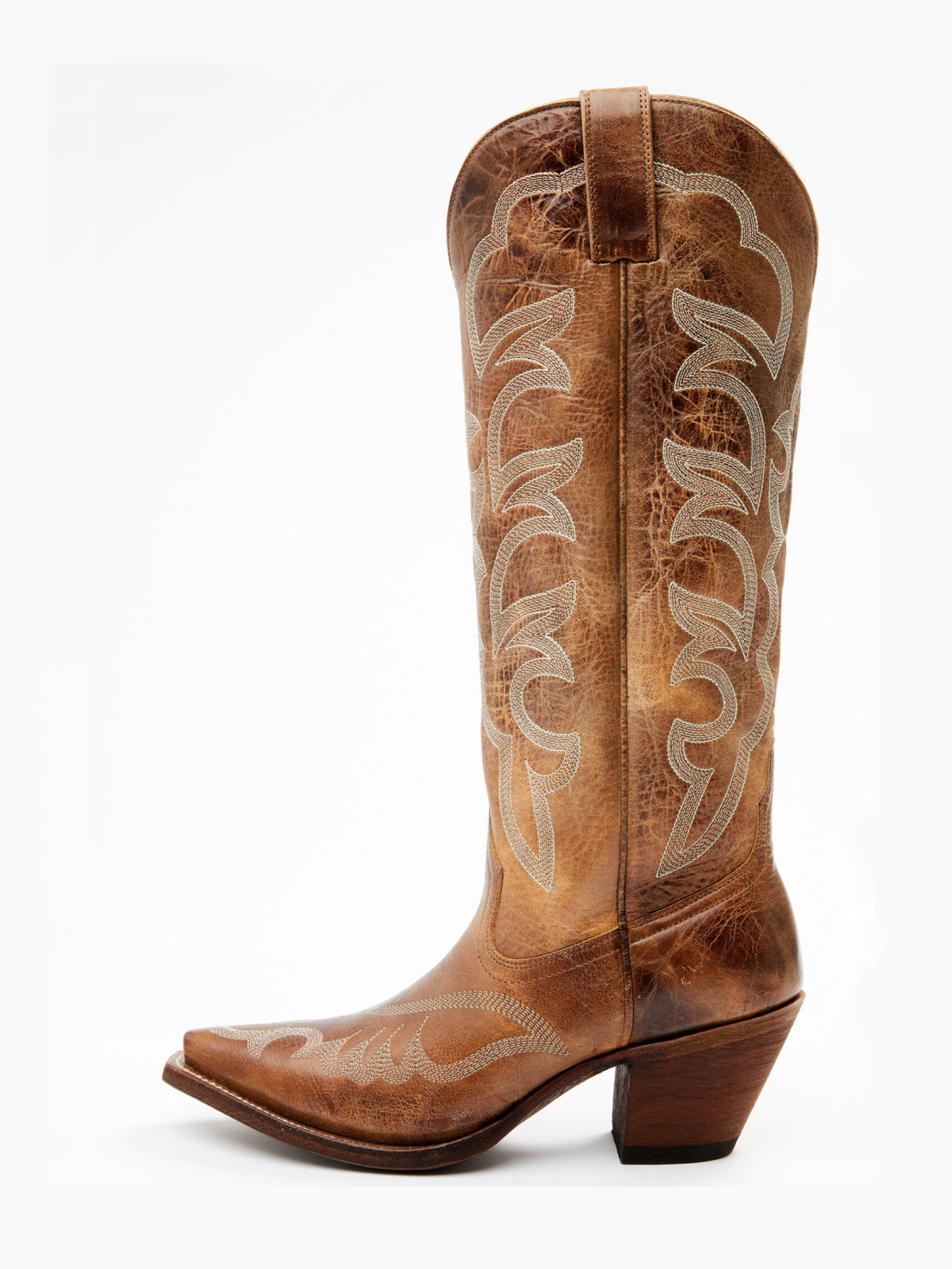 Tan Embroidery Snip-Toe Tall Wide Mid Calf Cowboy Boots For Women