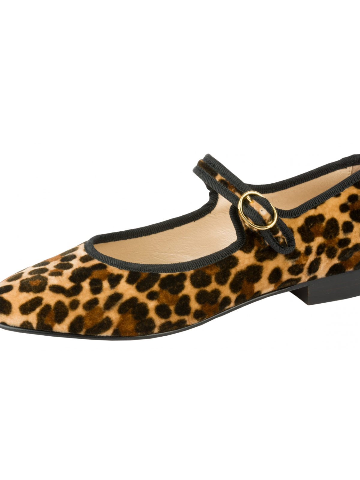 Leopard Velvet Fabric Round-Toe Bridge Buckle Mary Janes Loafers