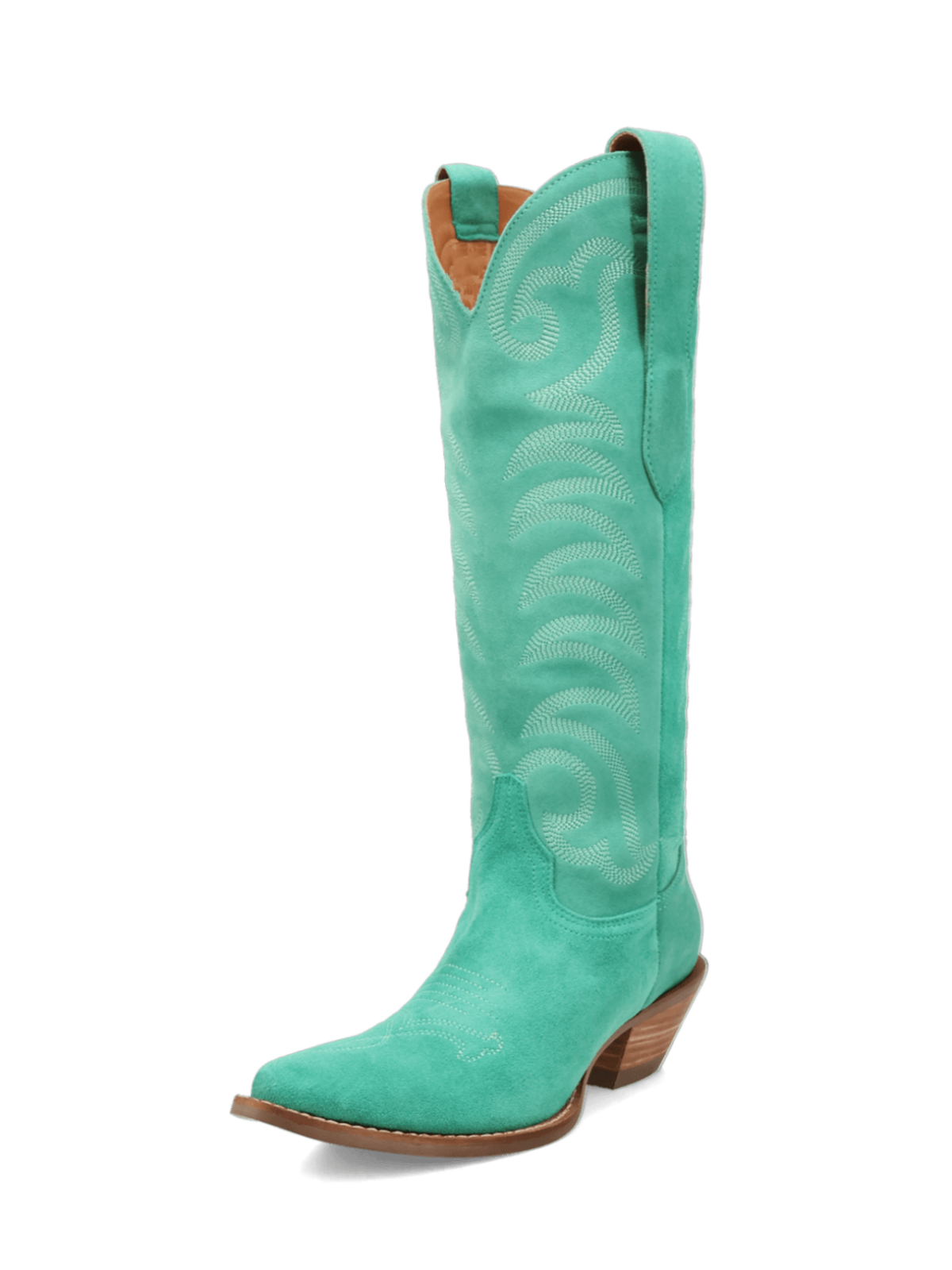 Snip-Toe Faux Suede Classic Embroidery Wide Mid Calf Cowgirl Boots - Green