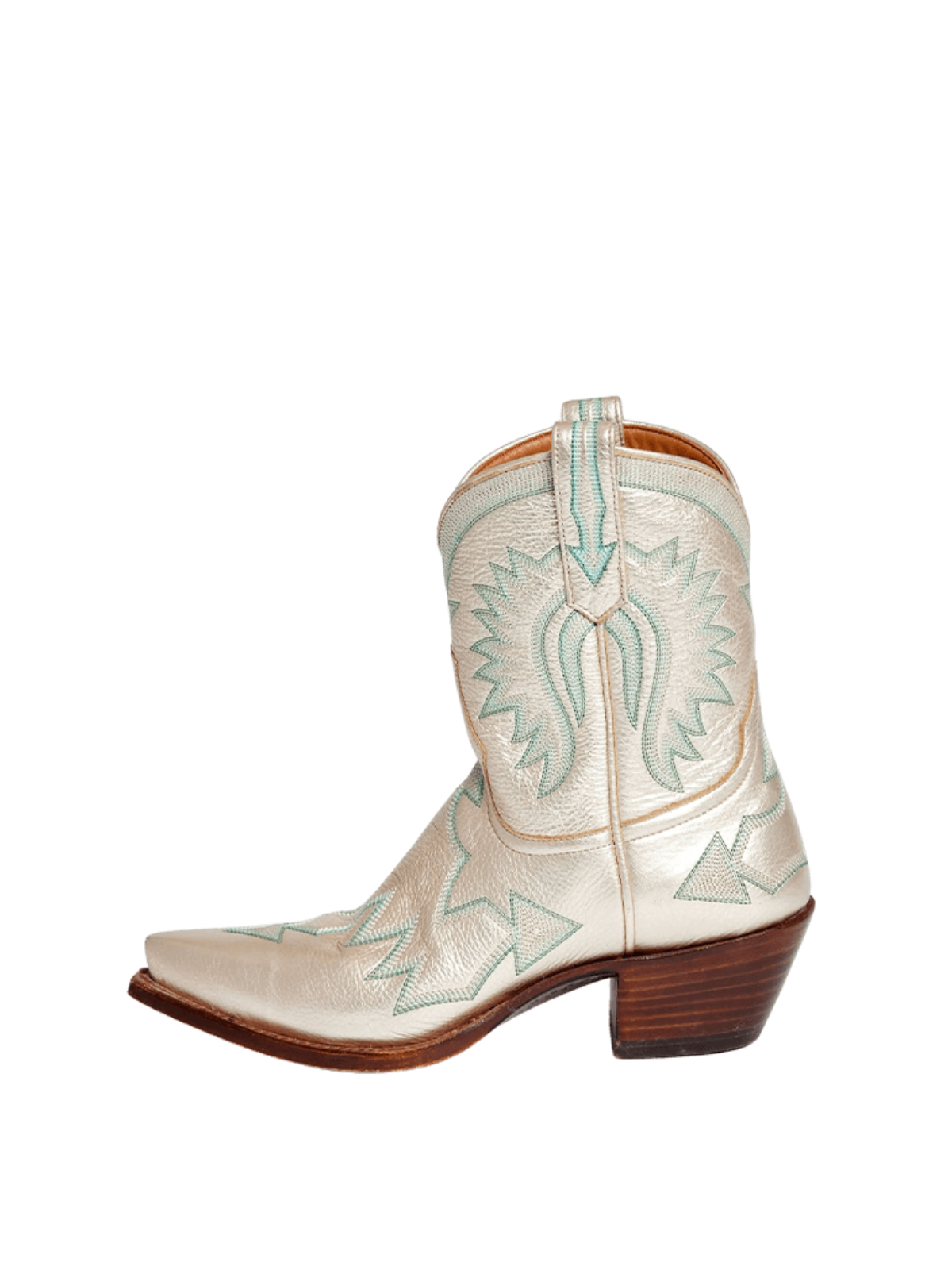 Metallic Embroidery Snip-Toe Wide Mid Calf Cowgirl Boots - Light Champagne