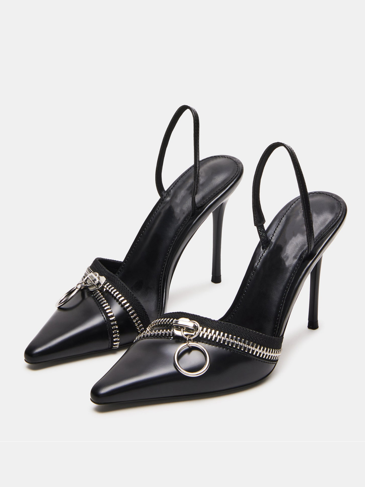 Black Vegan Leather Pointed-Toe Zipper High Heels