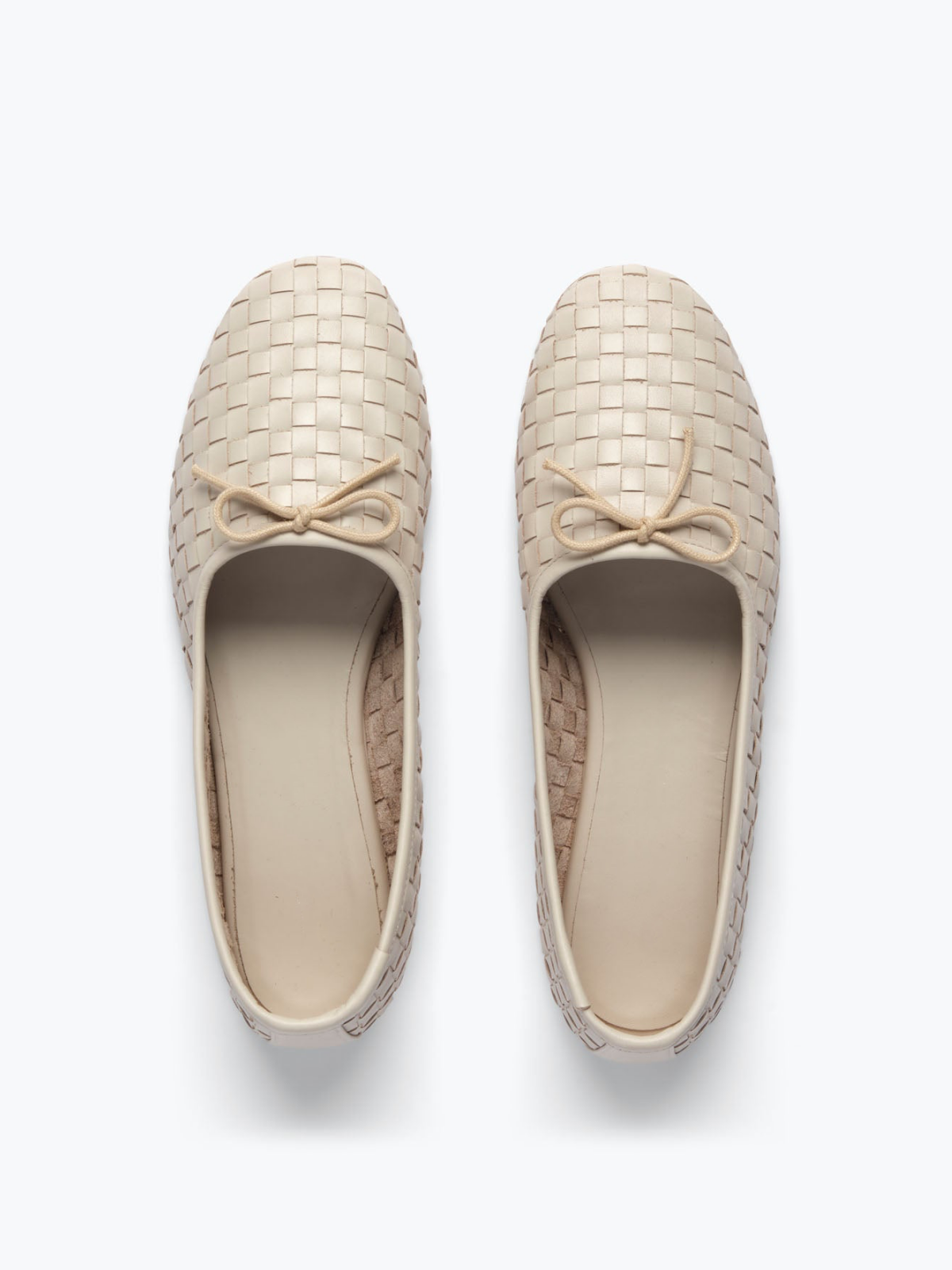 White Woven Bow Round-Toe Ballerina Flats