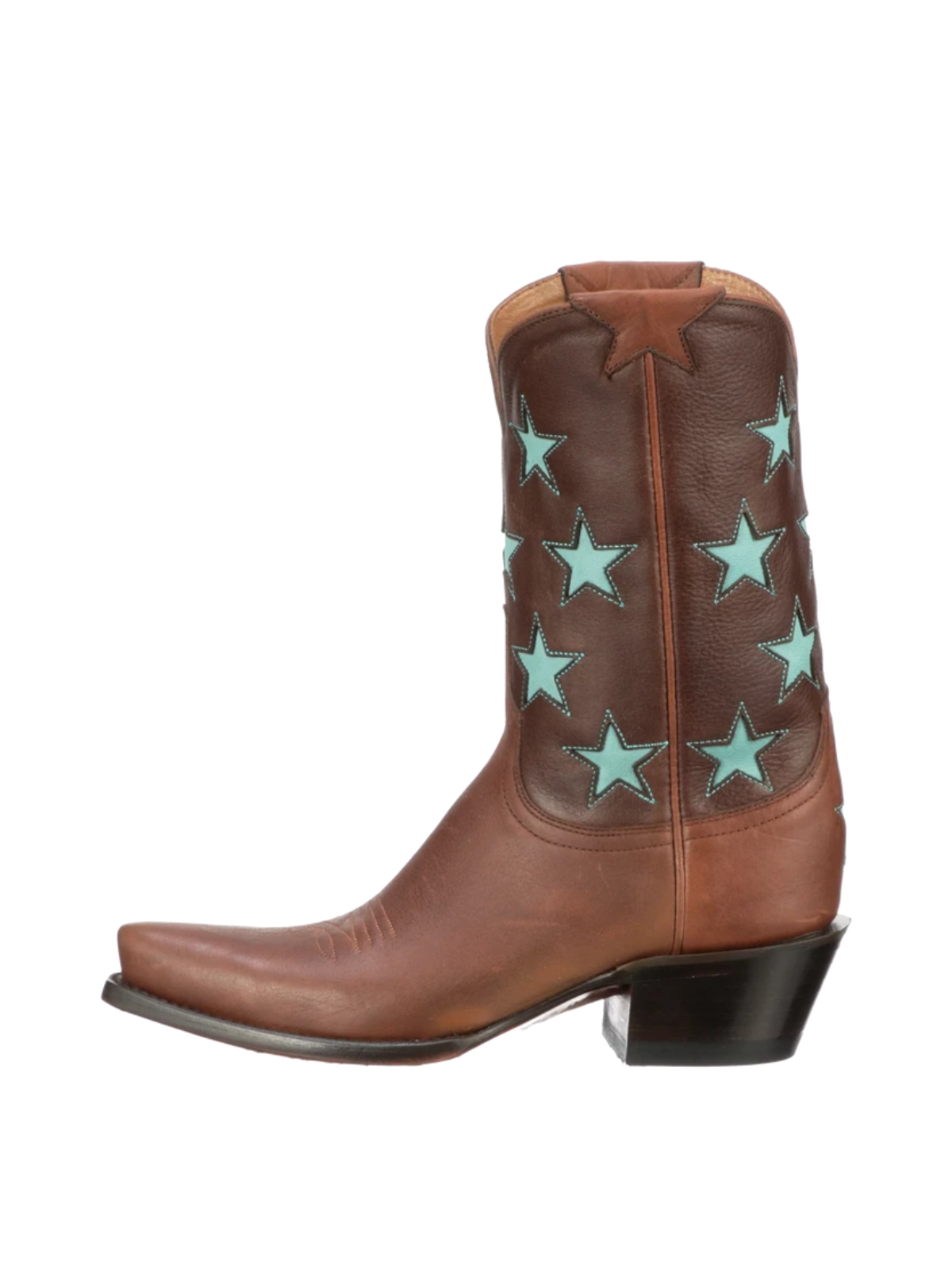 Star Inlays Snip-Toe Wide Mid Calf Western Boots For Women - Contrast Brown And Light Brown