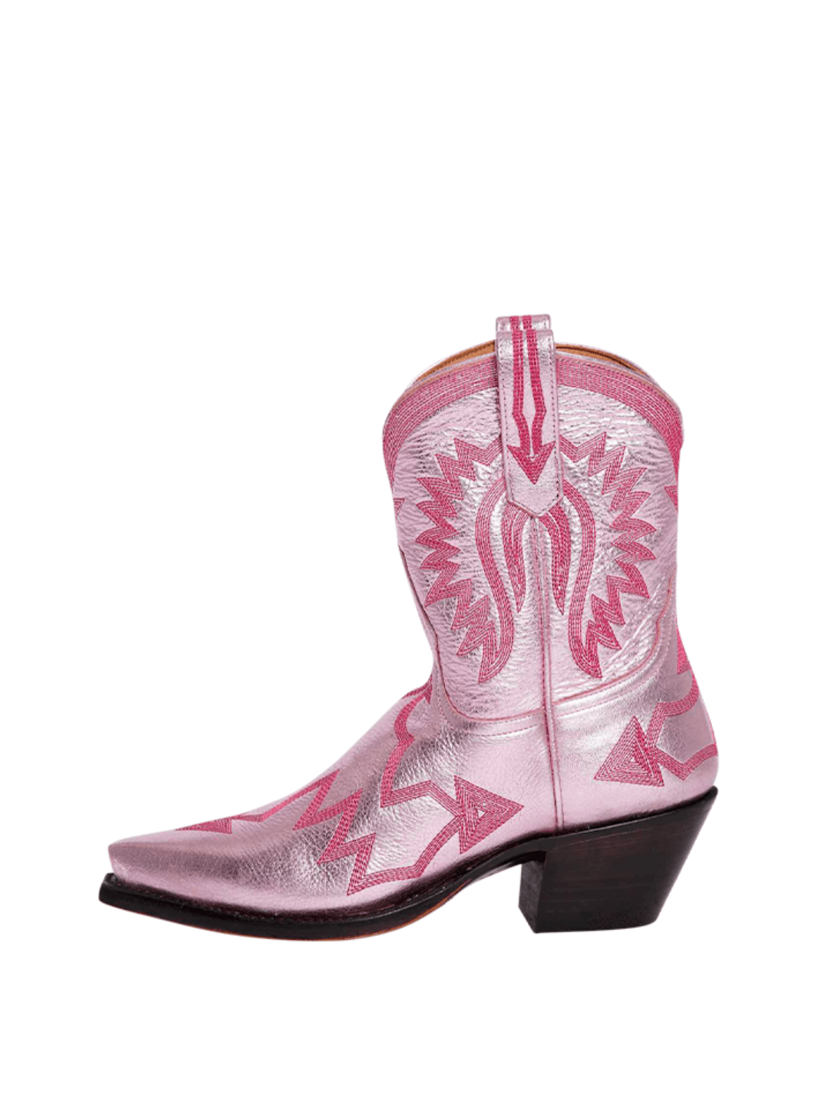 Metallic Embroidery Snip-Toe Wide Mid Calf Cowgirl Boots - Light Pink