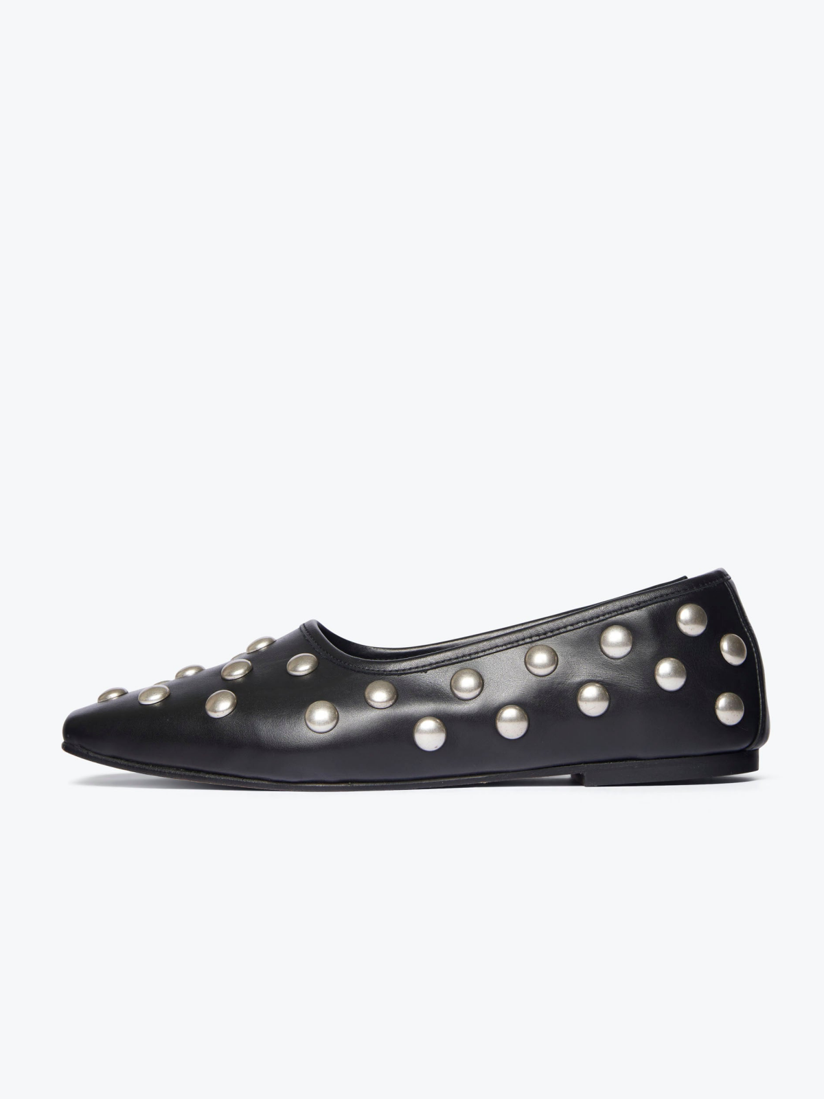 Black Square-Toe Ballet Flats With Studs