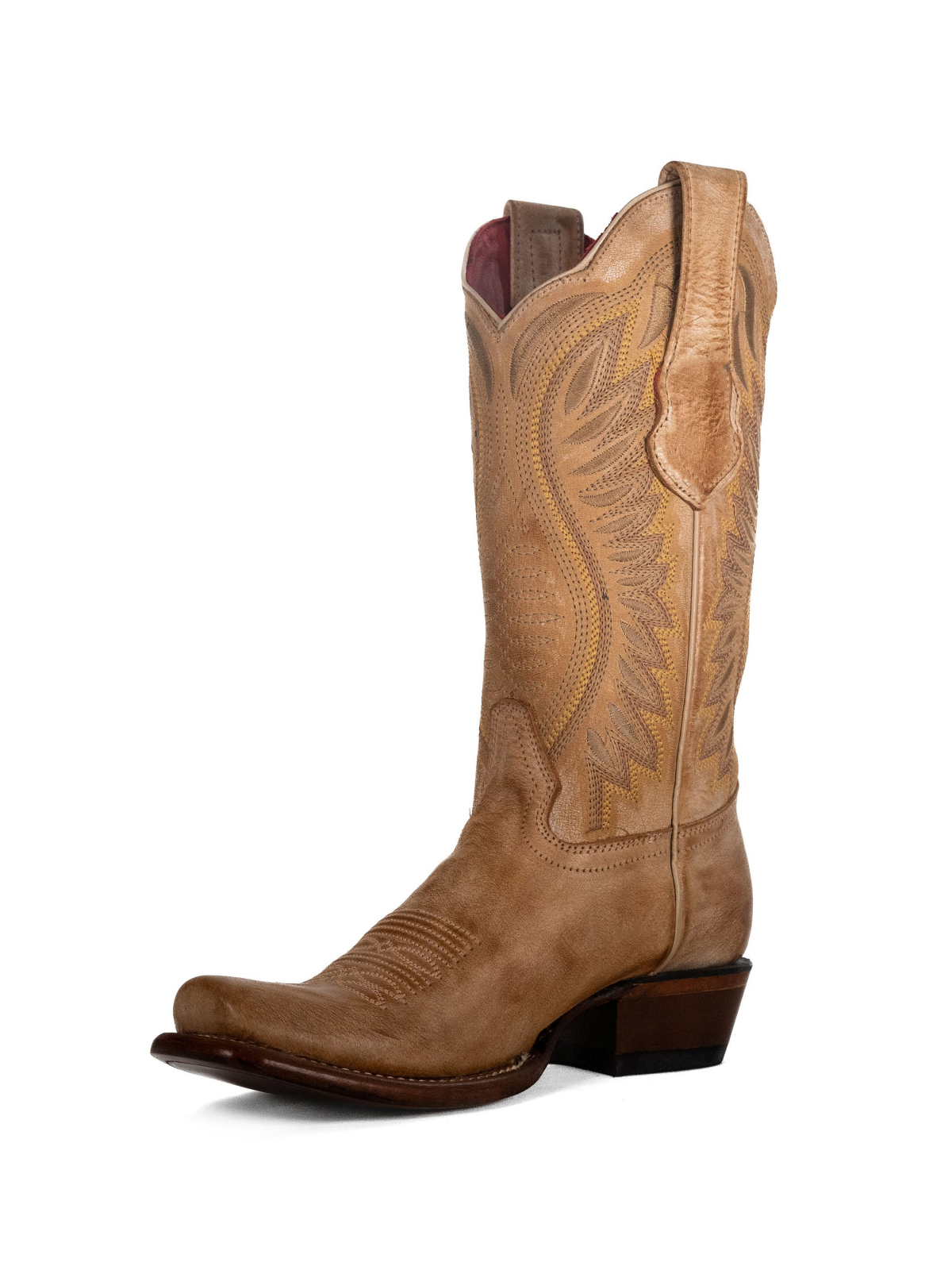 Light Honey Square-Toe Embroidery Wide Mid Calf Cowgirl Boots