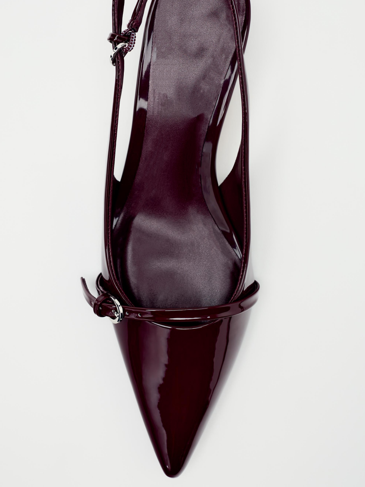 Patent Maroon Kitten Heels Slingback Courts Scarpin Pumps with Buckled Strap