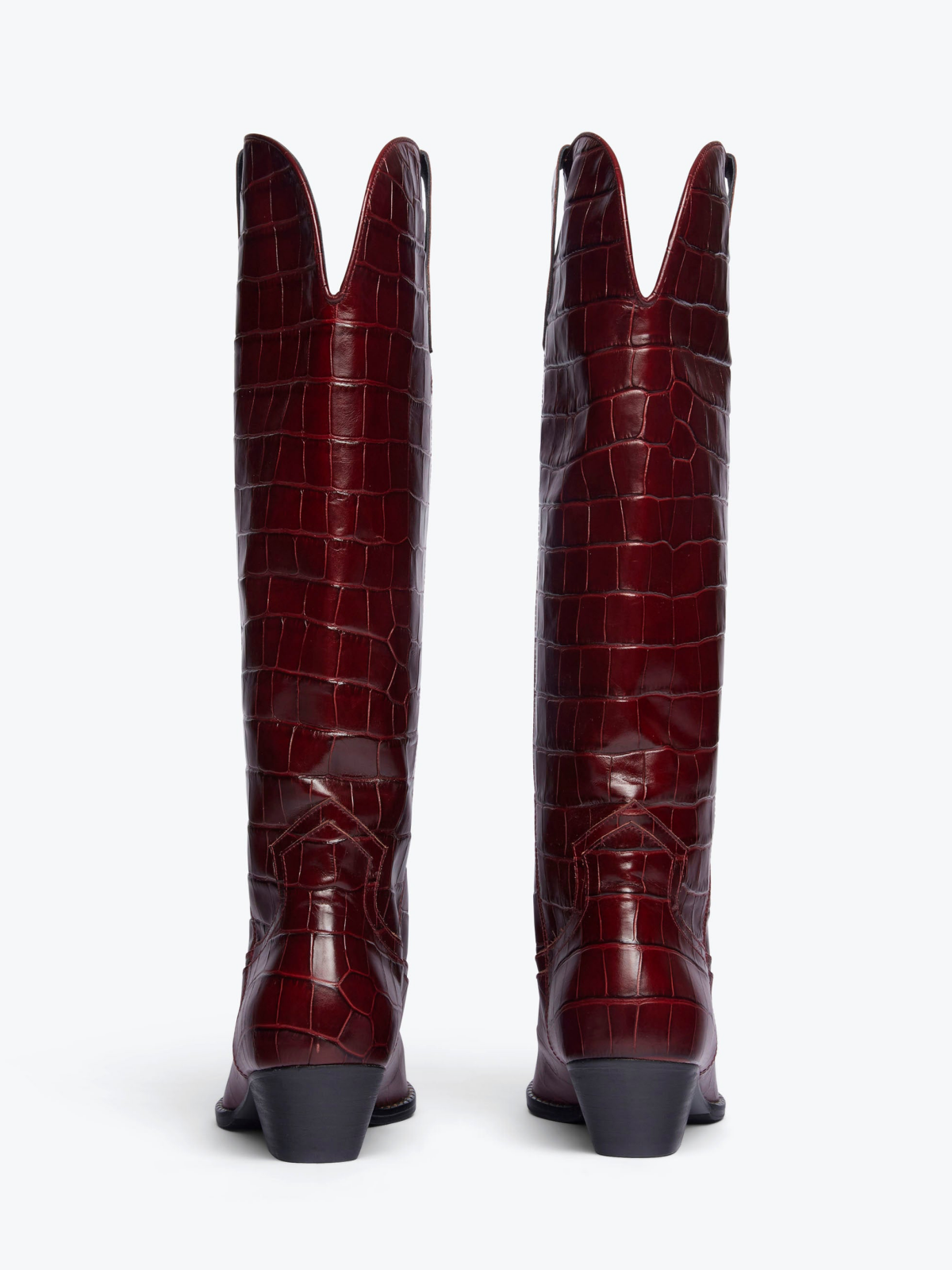 Cherry Red Crocodile-Embossed Snip-Toe Wide Mid Calf Cowgirl Boots