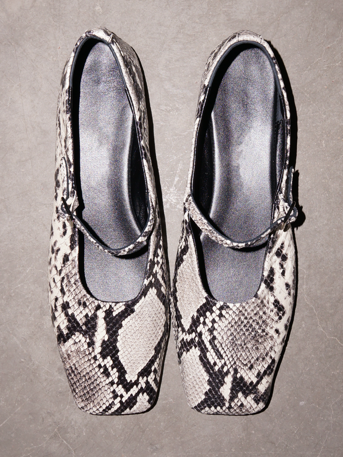 Python-Effect Square-Toe Flats With Buckled Strap