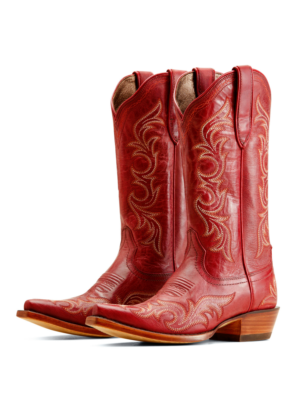 Red Embroidery Snip-Toe Wide Mid Calf Tall Western Boots For Women