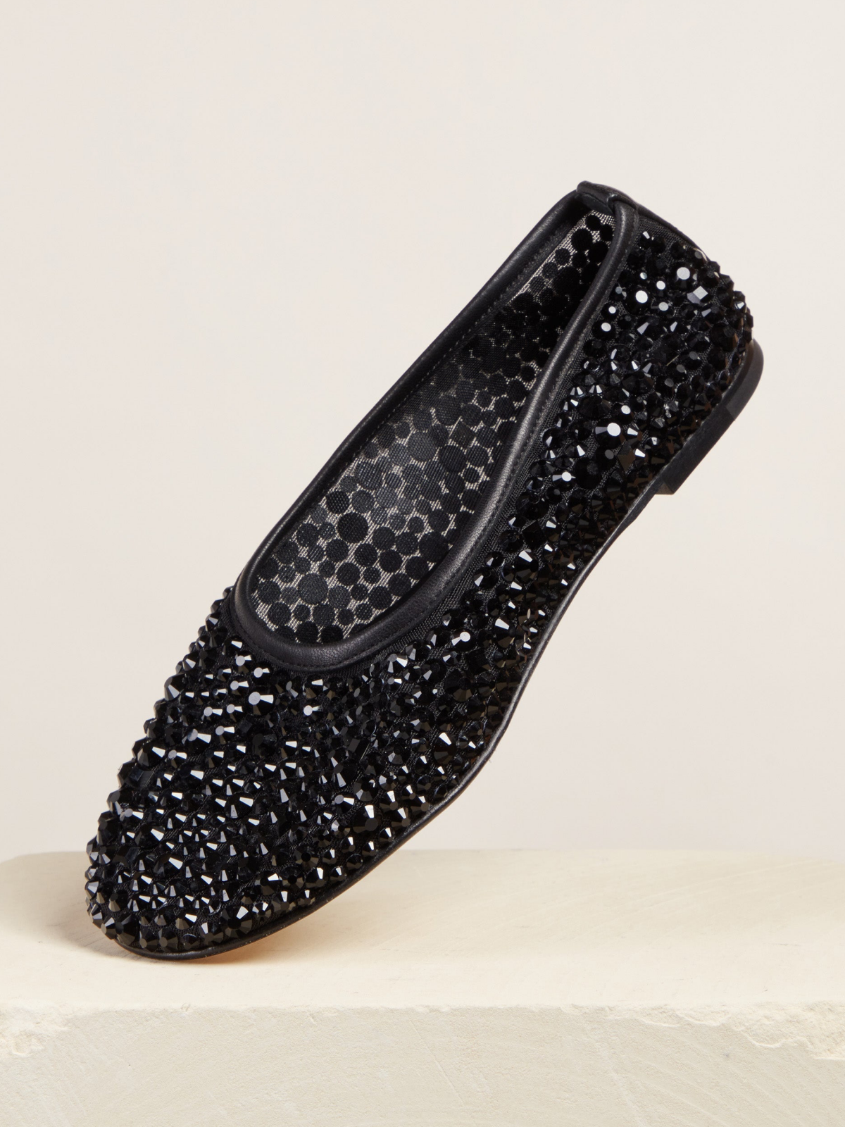 Black Sparkle Rhinestone Semi-Transparent Mesh Strass Ballet Flats